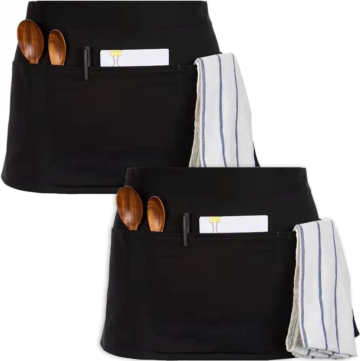 Schort voor obers - zwart half lengte - unisex met 3 zakken - ideaal voor horeca personeel - ShopVlot