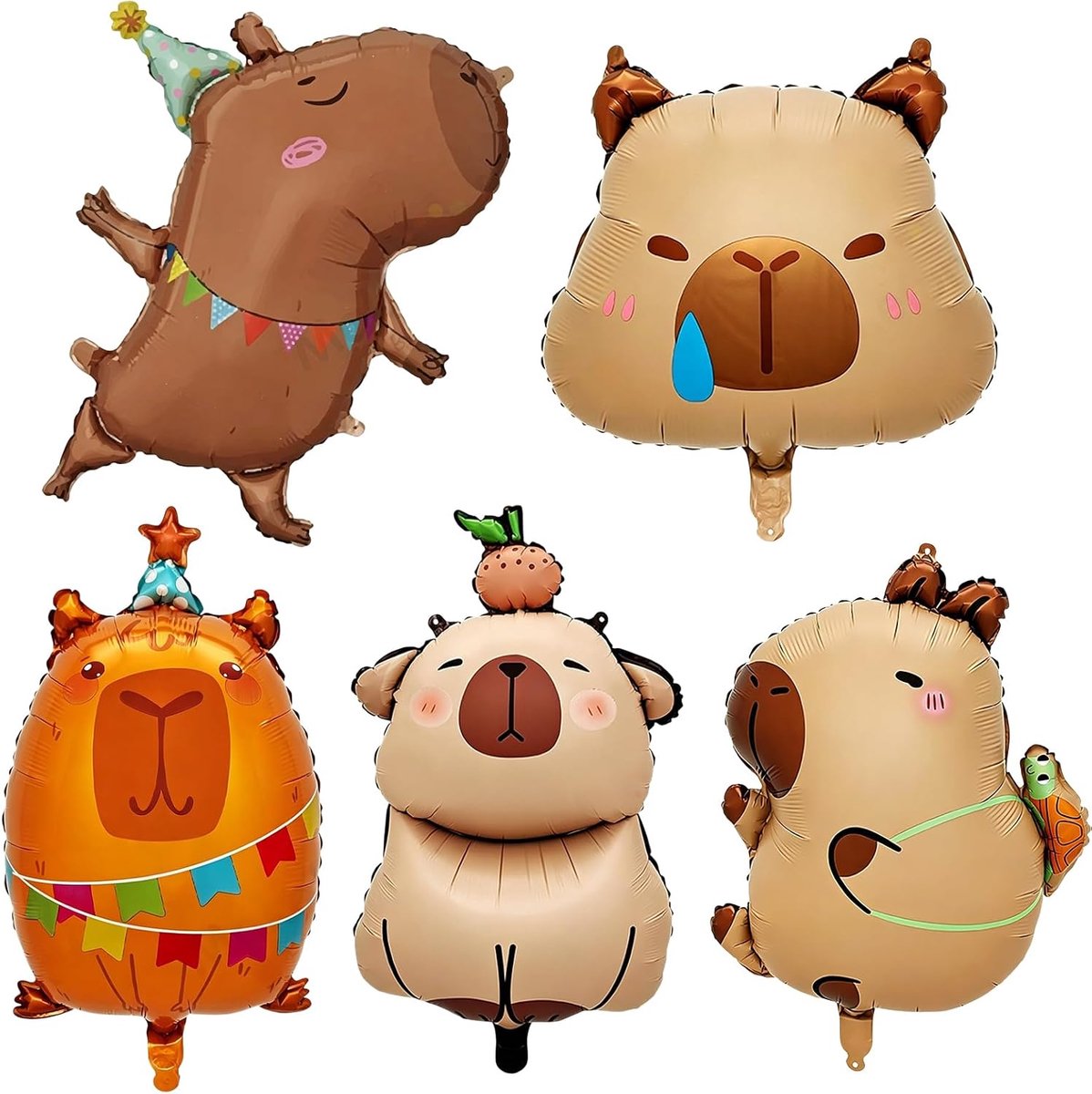 Capybara-ballonnen 5 stuks - duurzaam aluminium - kleurrijke ontwerpen - perfecte verjaardagsdecoratie - ShopVlot