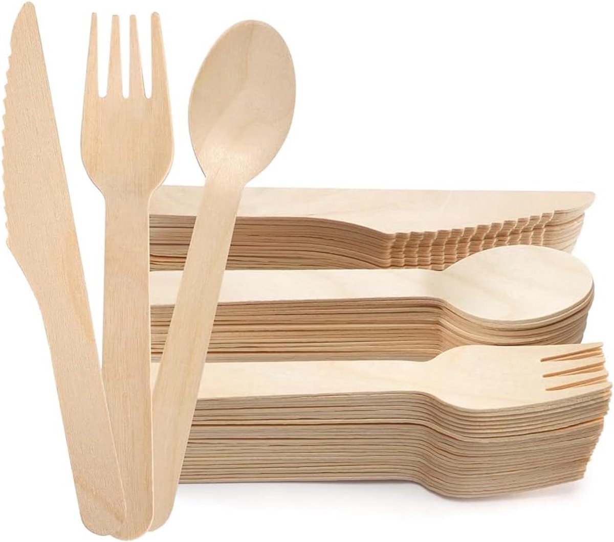 Houten serviesdelen set - 150 stuks - duurzaam materiaal - perfect voor feesten - ShopVlot