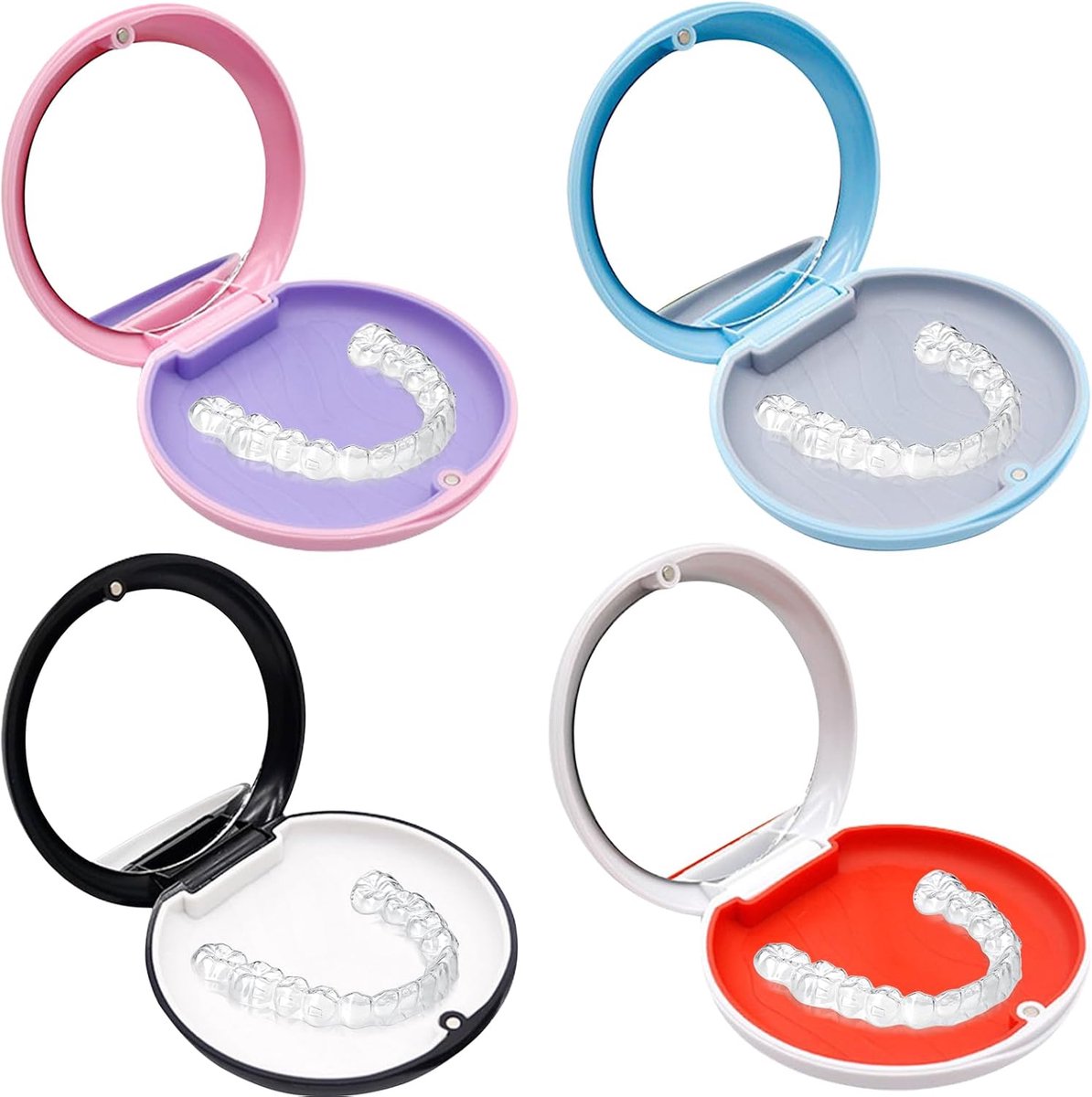 Denturehouder met spiegel - 4 stuks - magnetische sluiting - ideaal voor beugels en mondbeschermers - ShopVlot