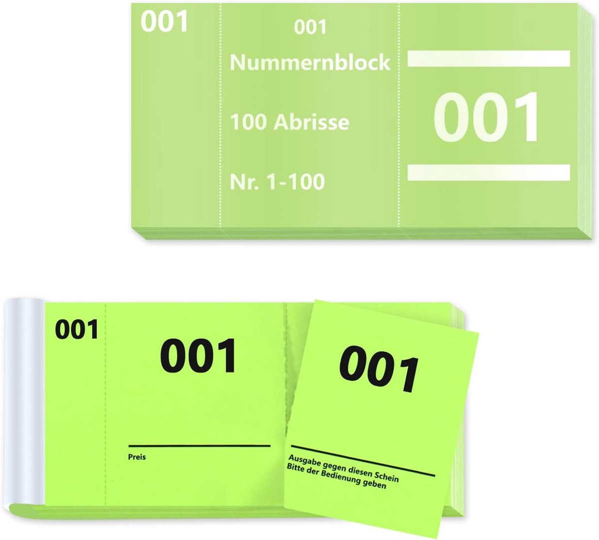 Nummerblokken - Losse nummers - Loterij organiseren - Dubbele scheurlijnen - 100 nummers - Groen