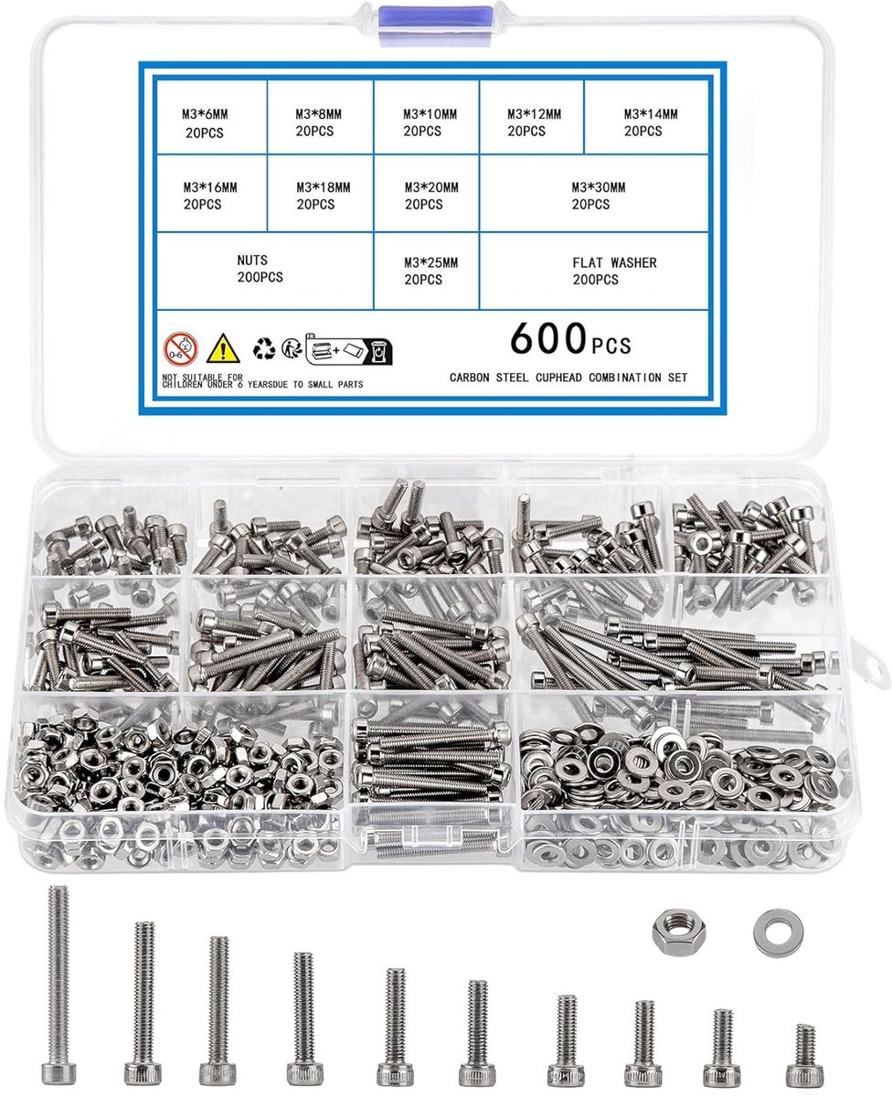 600 Pcs M3 Cylinder Screws with Allen Wrench, Assortment of Screws, Bolts and Washers, Hex Screw Set, Thread Bolts - ShopVlot