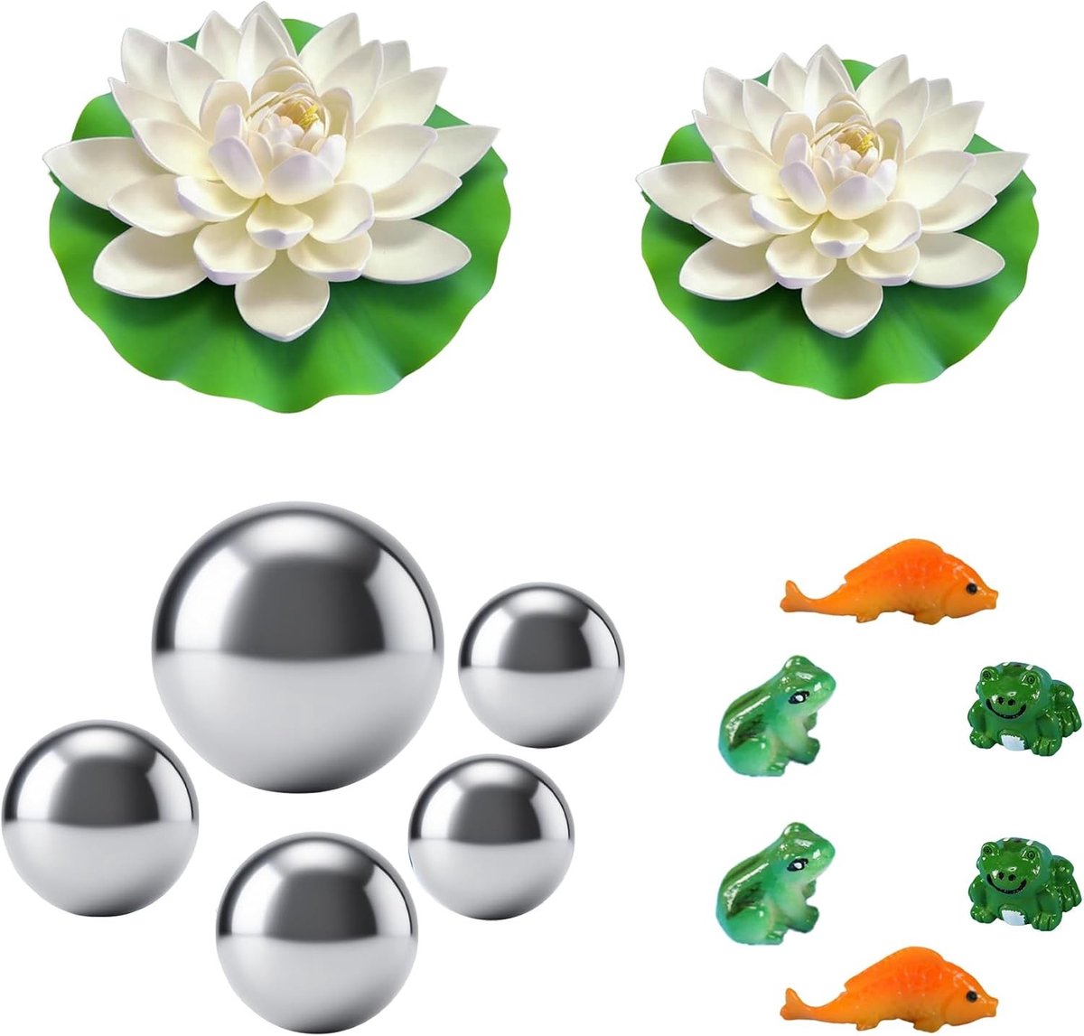 Decoratieset voor Mini Vijvers met Zwembollen, Lotusbloemen, Koi Karper en Mini Kikkers voor Tuin en Vijververfraaiing