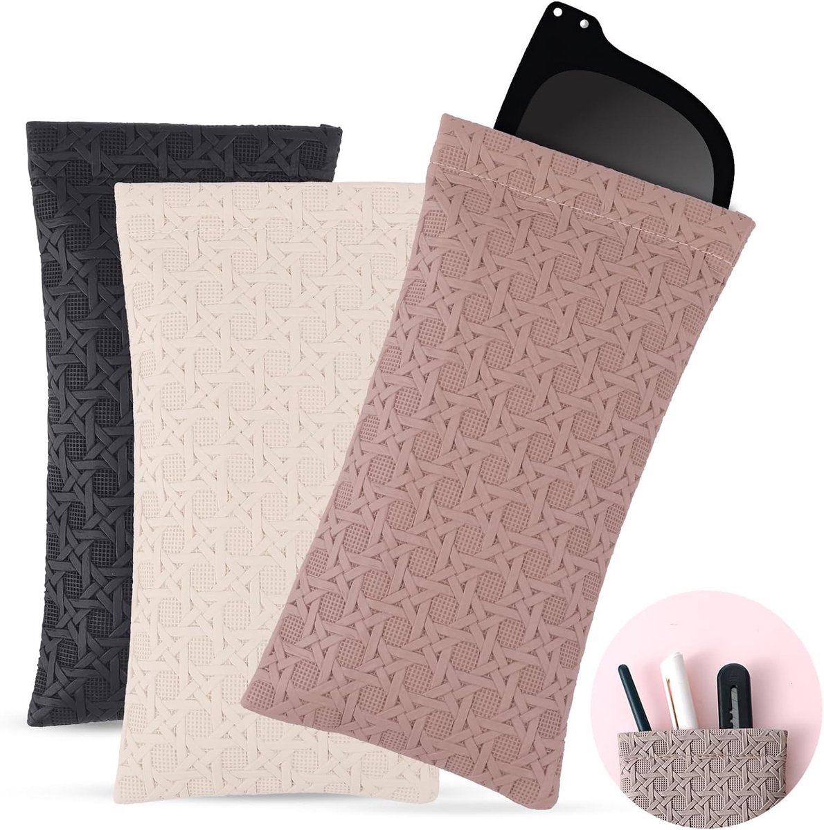 Zachte Brilhoes Set van 3, Waterdichte Geometrische Opbergzakken voor Zonnebrillen en Brillen, Ideaal voor Dames en Reizen