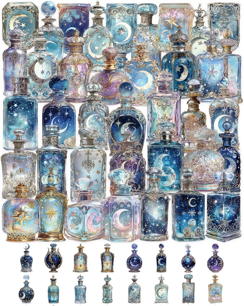 50 Stuk Mond in Flasche Plakdruk, Fantasy Droom Mond Sticker Esthetisch PET Waterdicht voor Laptop Scrapbook Dagboek - ShopVlot