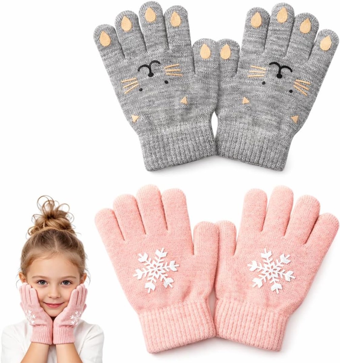Gebreide kinderhandschoenen in schattige snoepkleuren, lichte winterhandschoenen voor meisjes en jongens, perfect voor herfst en winter, vijfvingerig ontwerp