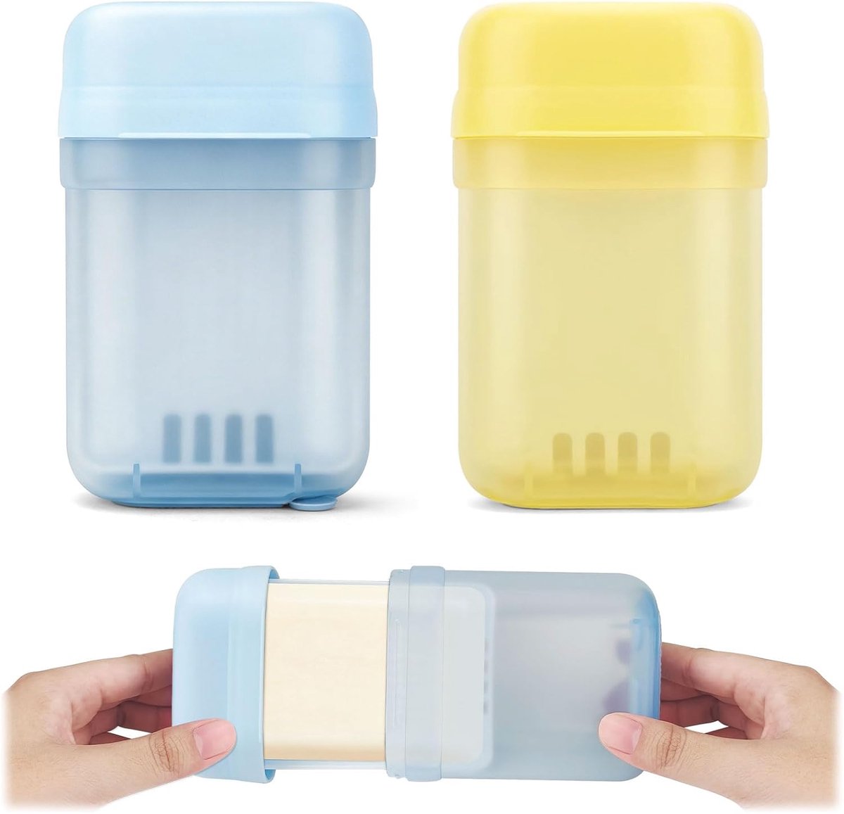 Set van 2 reiszeepzakjes met geventileerde sneldrogende dop, lekvrije en zelfafvoerende zeephouder, reiscontainer voor - ShopVlot