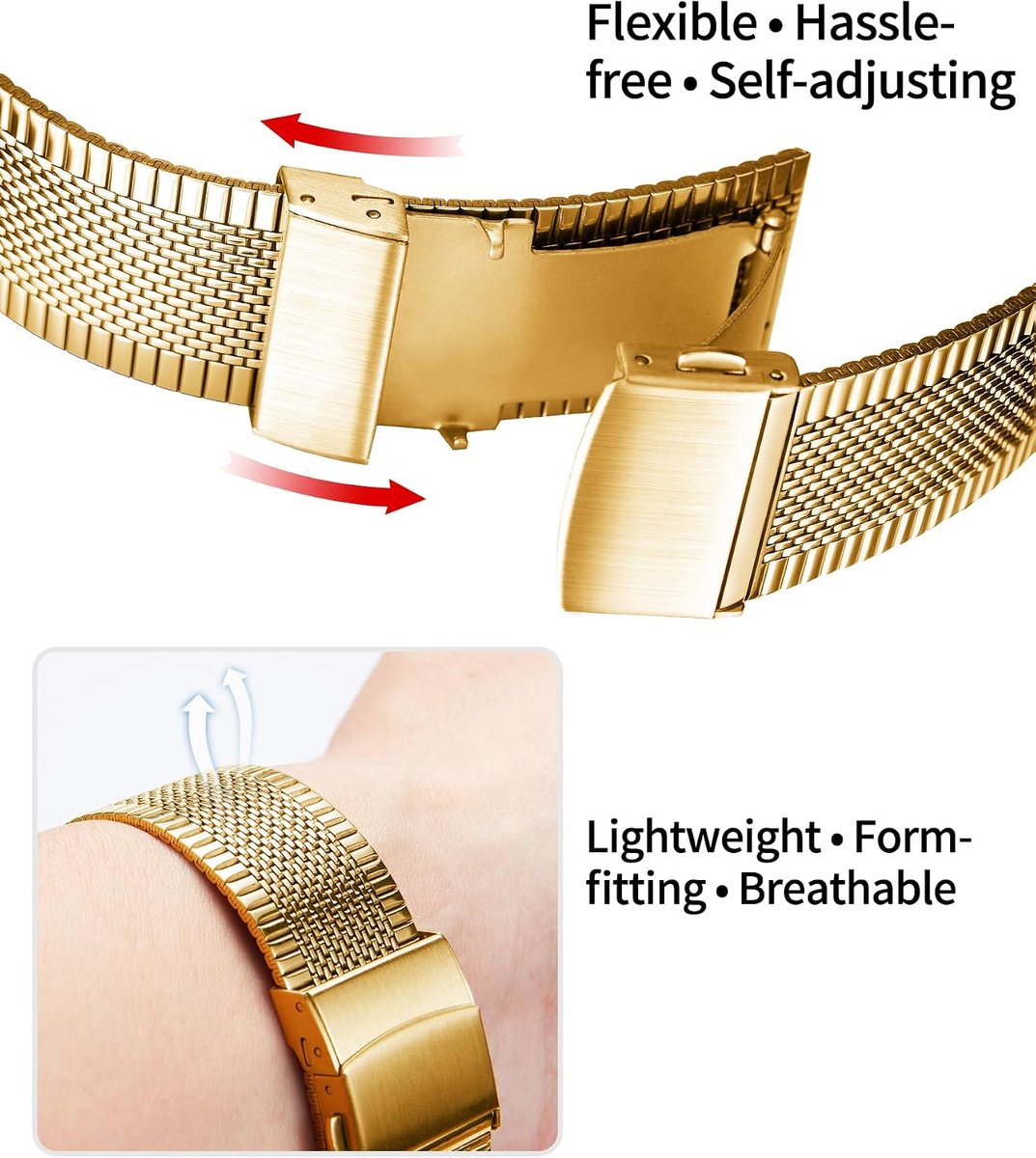 BINLUN Stainless Steel Mesh Watch Straps 12mm 14mm 16mm 18mm 20mm 22mm Ultra-thin Quick Replacement Metal Watch Straps - ShopVlot