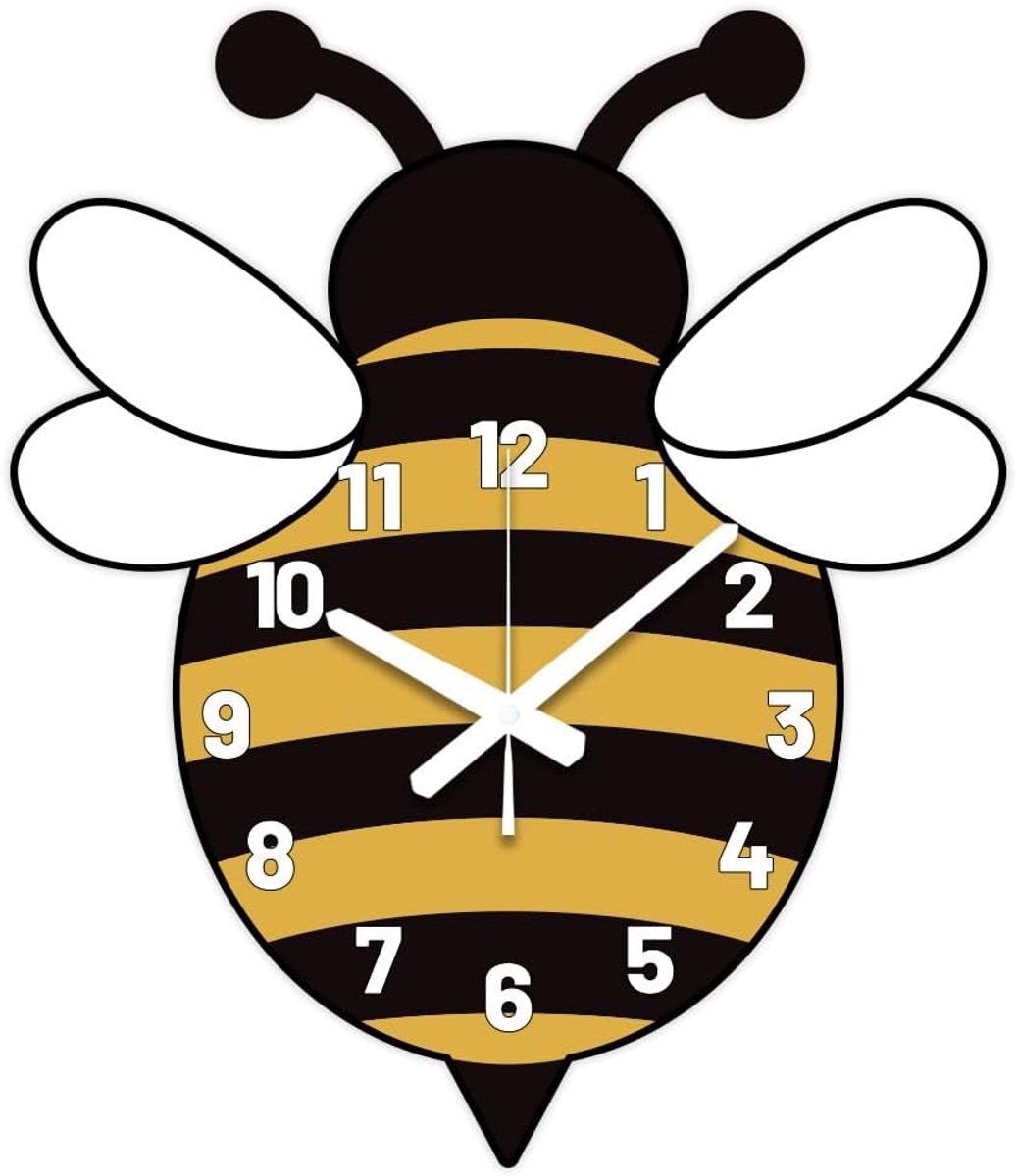 CHGCRAFT Bee Wall Clock Non-Ticking Clock Irregular Shape Decorative Wall Clock Printed Wall Clock for Home Office - ShopVlot