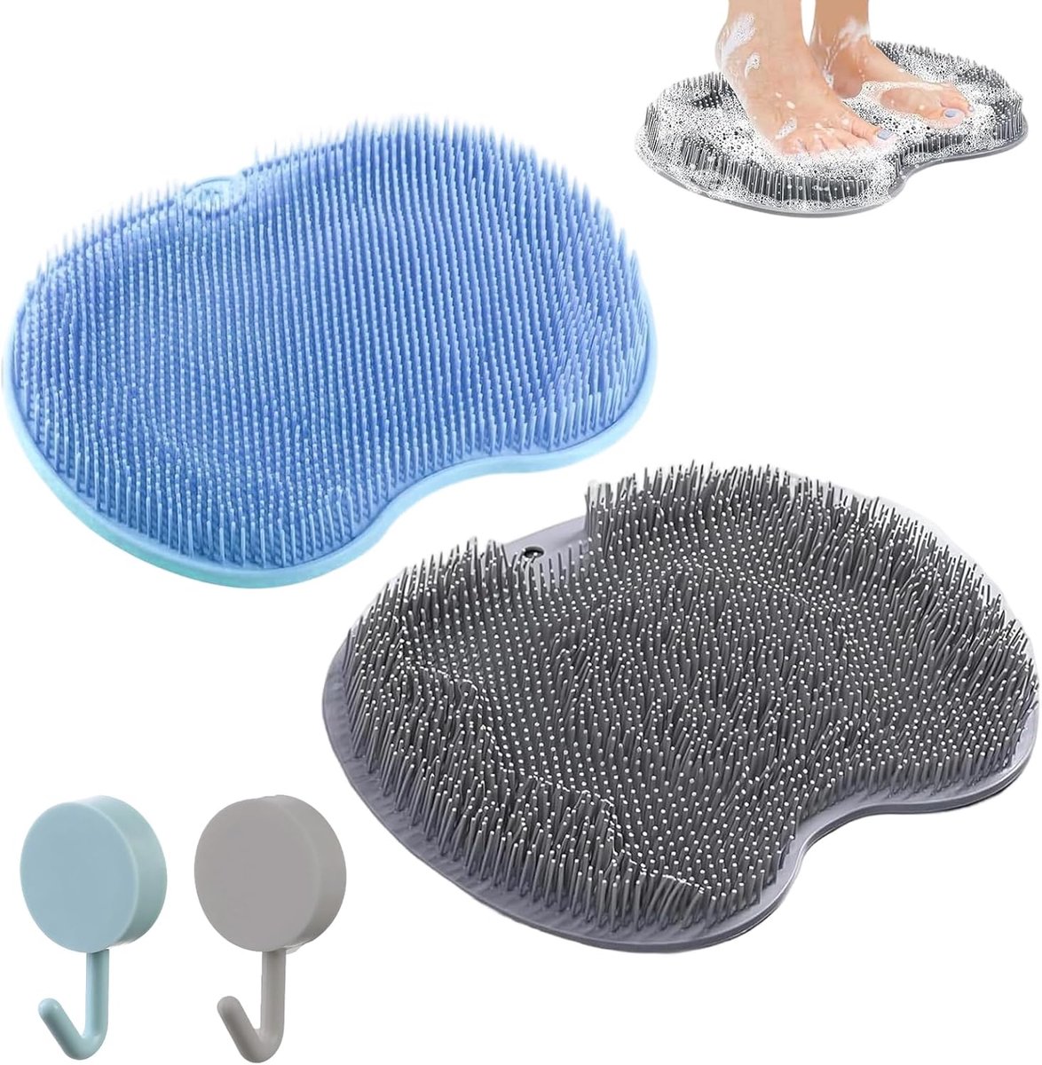 Set of 2 Silicone Foot Brushes, Foot Mat, Shower, Non-Slip Foot Scrubber with Two Hooks for Cleaning Peeling and - ShopVlot