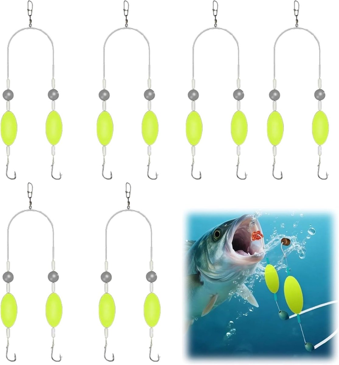 6 Pcs Double Hooks Fishing, Double Hooks with Reverse Ground Line, Double Hook for Fishing, Fishing Hooks, Reverse - ShopVlot