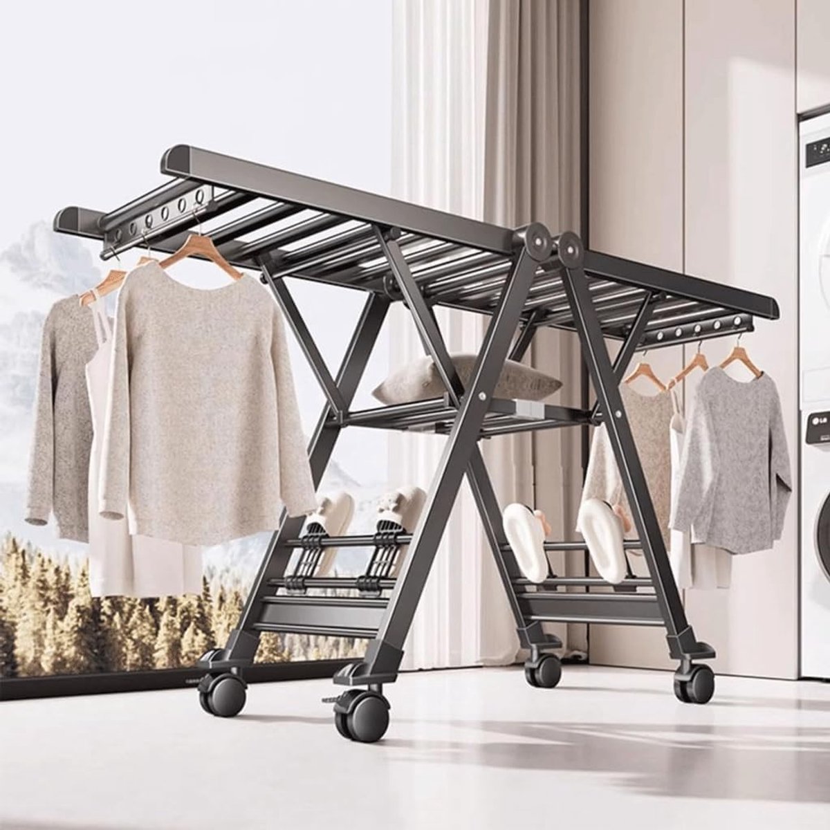 Floor Drying Rack Aluminum Alloy Foldable Household Drying Rack Indoor and Outdoor Balcony Drying Blanket Drying Pile - ShopVlot