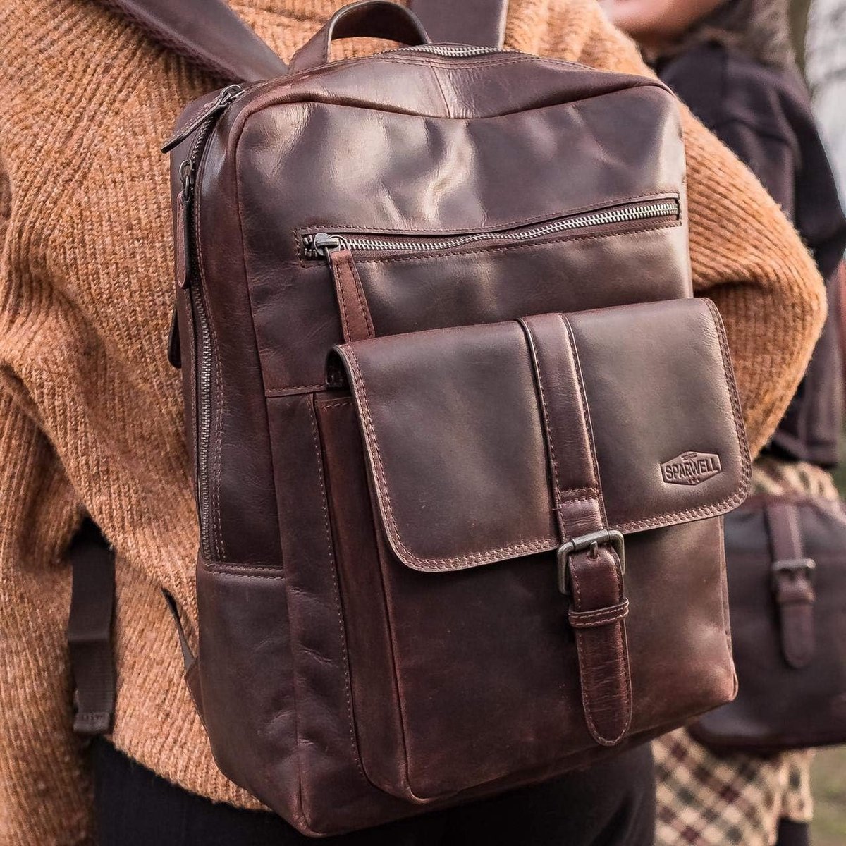 Sparwell backpack - Komfort Kyle - Leather backpack - laptop compartment - 15.5 inch / 16 inch - Dark Brown - ShopVlot