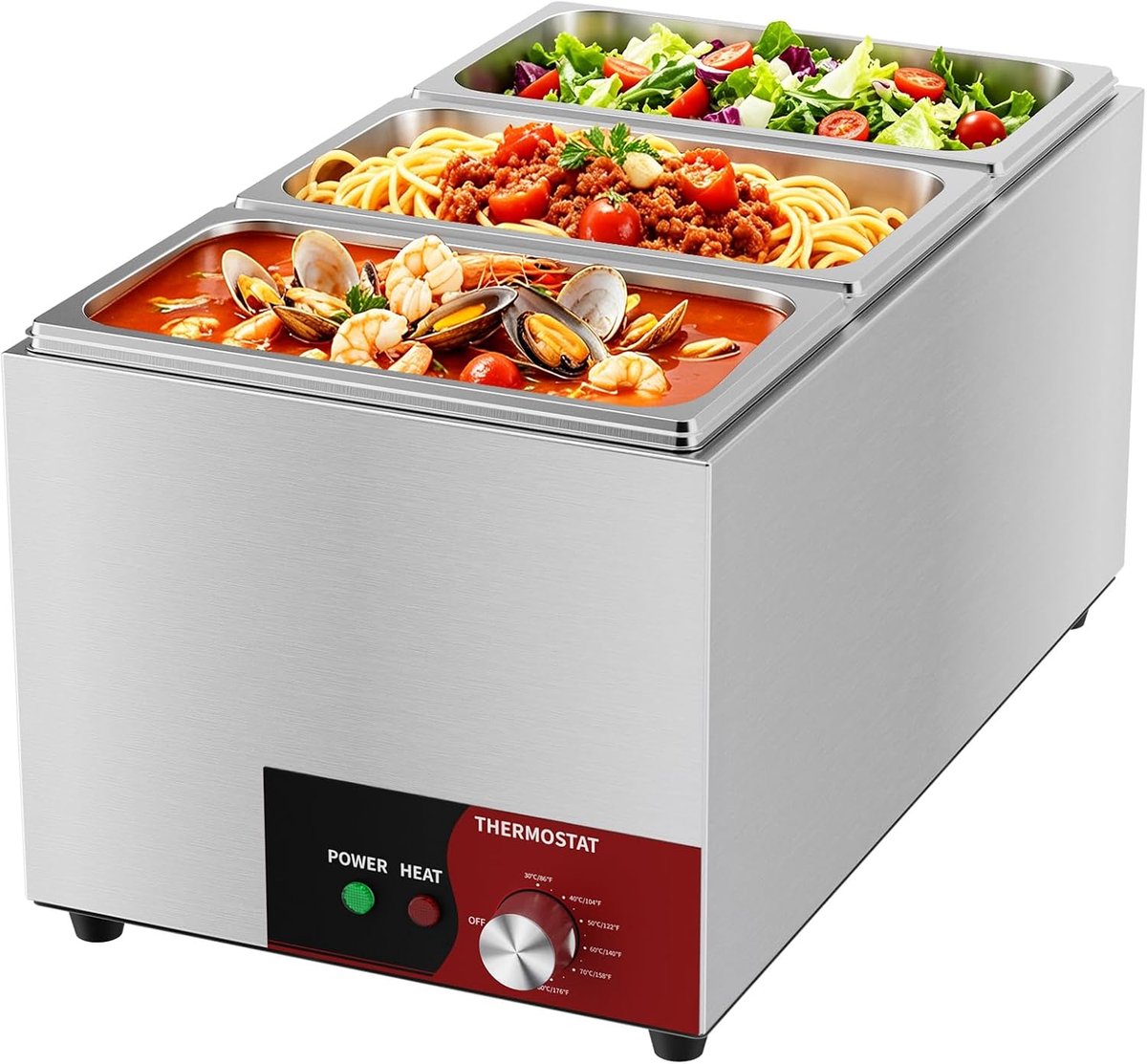 Professionele elektrische Bain Marie 1000 W, bordenwarmer van roestvrij staal, temperatuur instelbaar van 30 °C tot 80 - ShopVlot