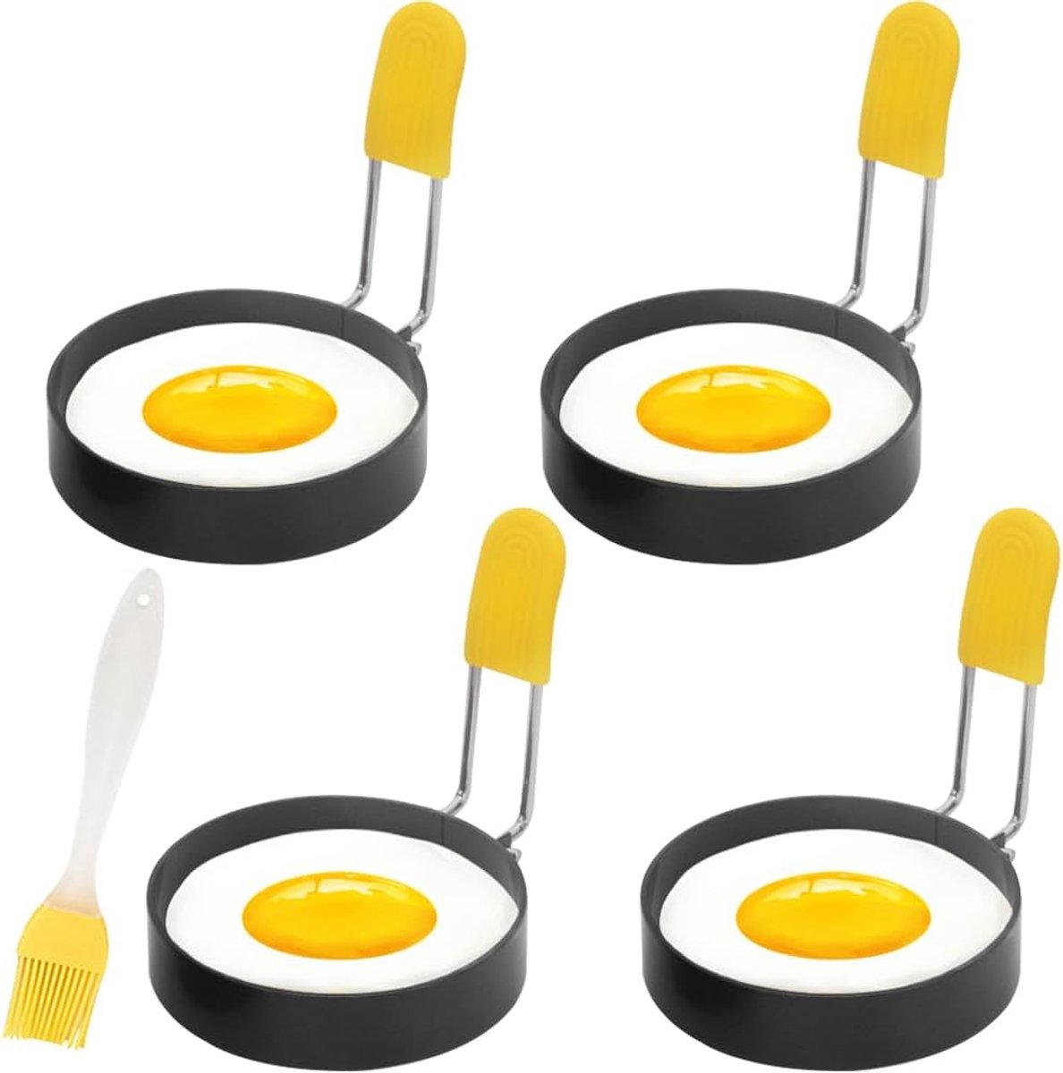 Mirror Egg Mould, 4 Pieces Mirror Egg Moulds for Pan, Stainless Steel Egg Ring, Pancake Mould, Egg Ring with Folding - ShopVlot