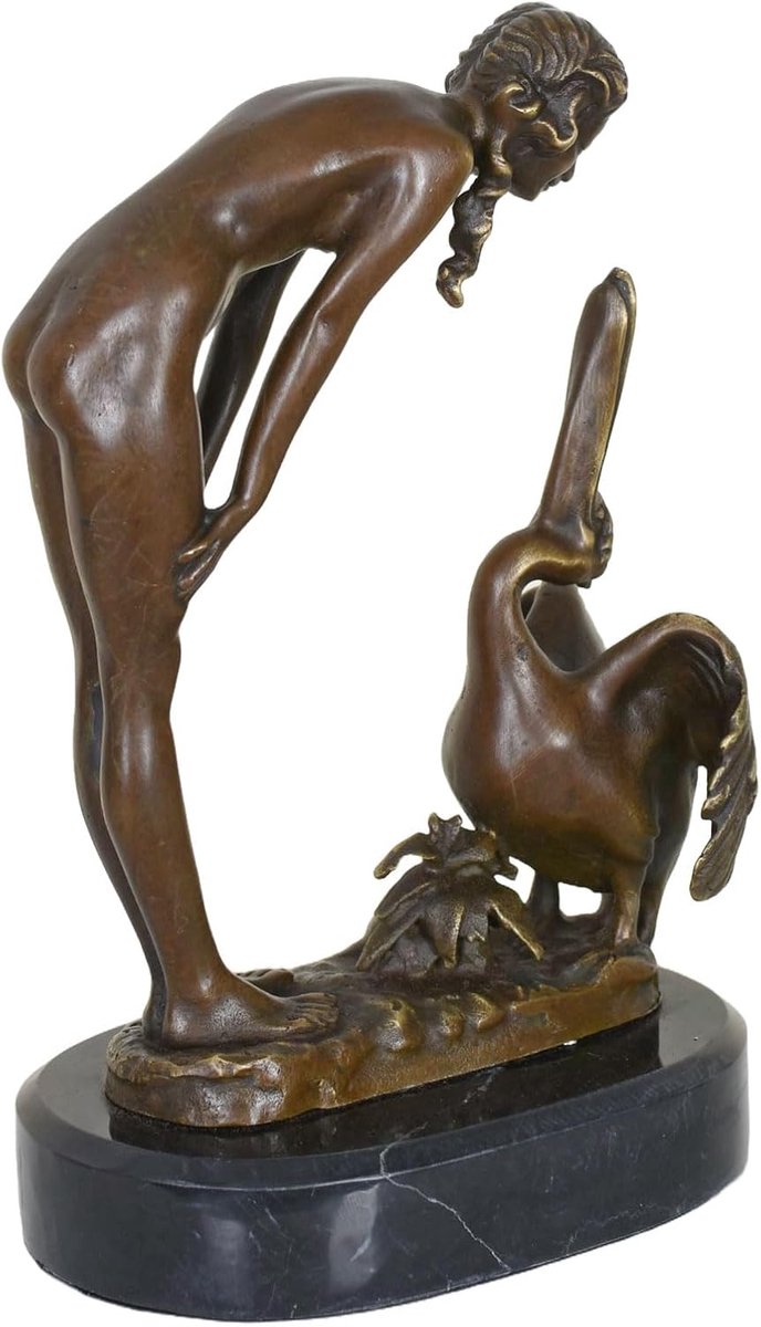 Bronze sculpture Art Deco Bons Statue Nude with Pelican Bronze Figure Woman Pab019 Palazzo Exclusive - ShopVlot