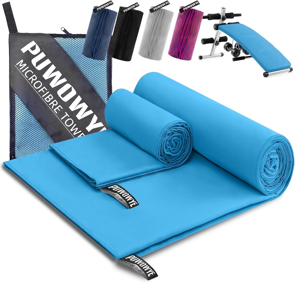 PUWOWYE Set of 2 Microfibre Towels, 160 x 80 cm Large Bath Towel + 80 x 40 cm Small Towel, Quick-Drying Microfibre - ShopVlot