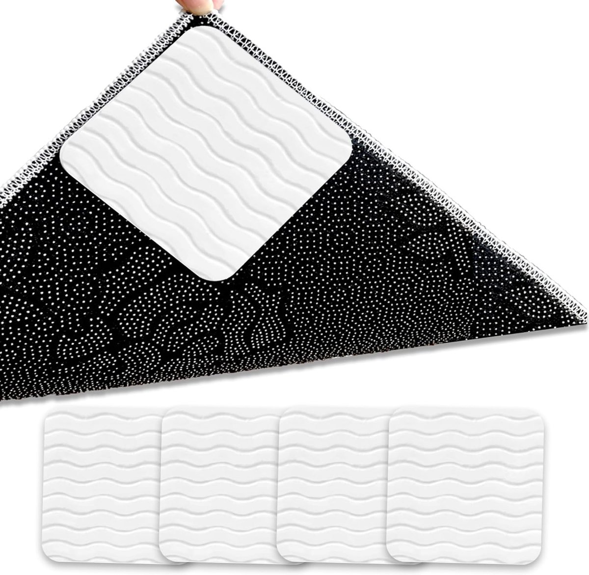 4 Pieces Carpet Anti-Slip Stickers, Anti Slip Pads for Carpet, 10x10cm vacuumtech wave structure design for improved - ShopVlot