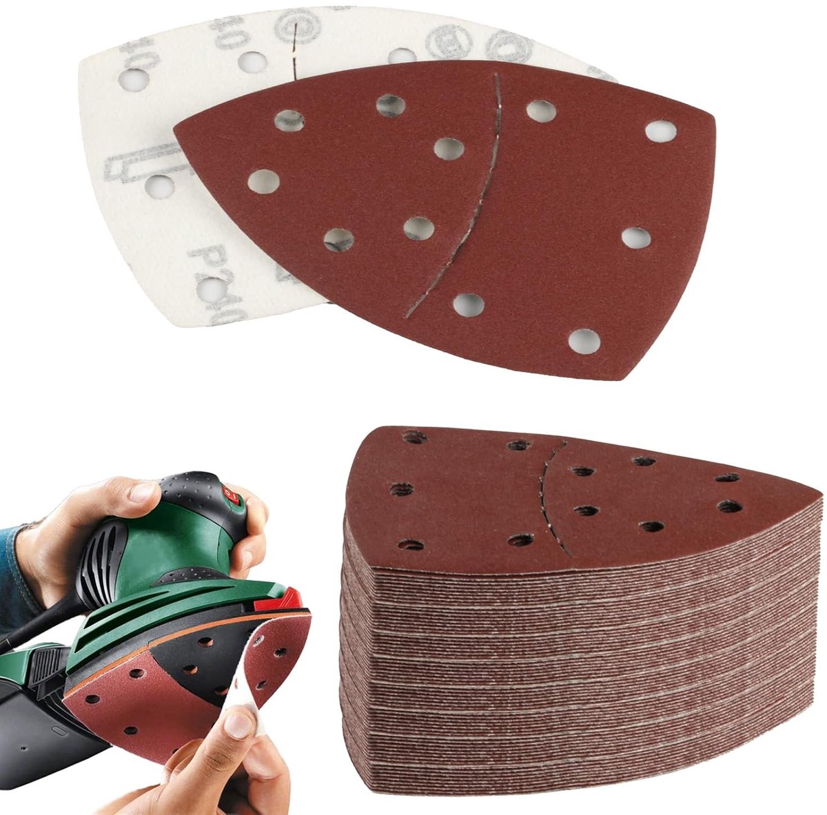 45 Stuks Schuurpapier Driehoekige Schuurmachines, 11 Gaten - Schuurvellen voor Mouse Schuurmachine, Korrel 40 60 80 - ShopVlot