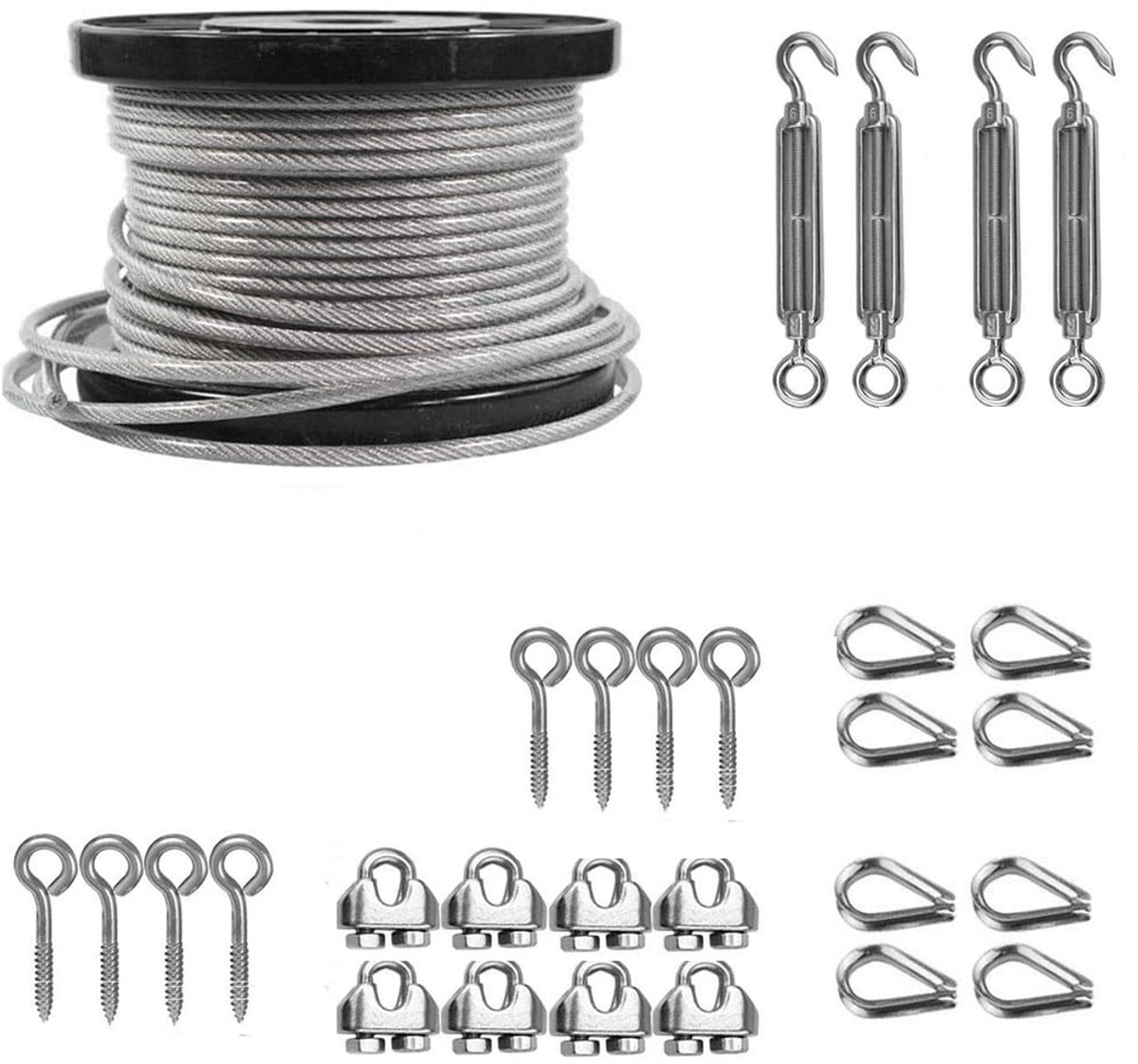 NEWFUN Draadkabel, 5 mm, draadkabelset, M6 roestvrij staal, draadkabel, 30 meter, pvc-gecoat, staalkabel voor waslijn - ShopVlot