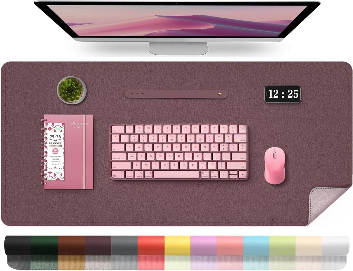 BLESWIN Leather Desk Pad Protector with Non-Slip Suede Bottom, Waterproof Computer Desk Mat, Easy Clean Mouse Keyboard - ShopVlot