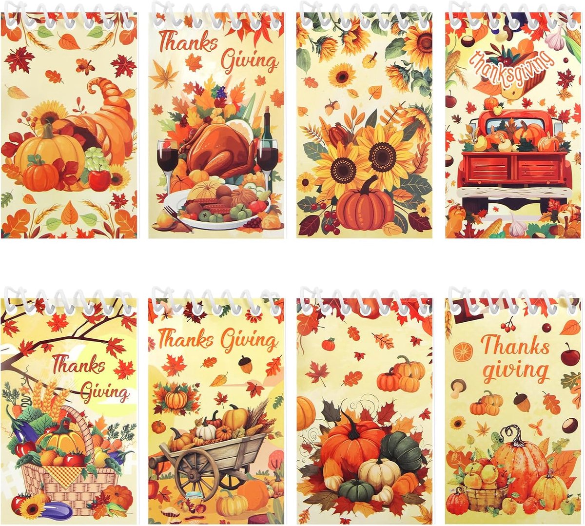 8Pcs Thanksgiving Mini Notepads Pumpkin Turkey Maple Leaves Spiral Notebooks Pocket Journal Memo Pads for Autumn - ShopVlot