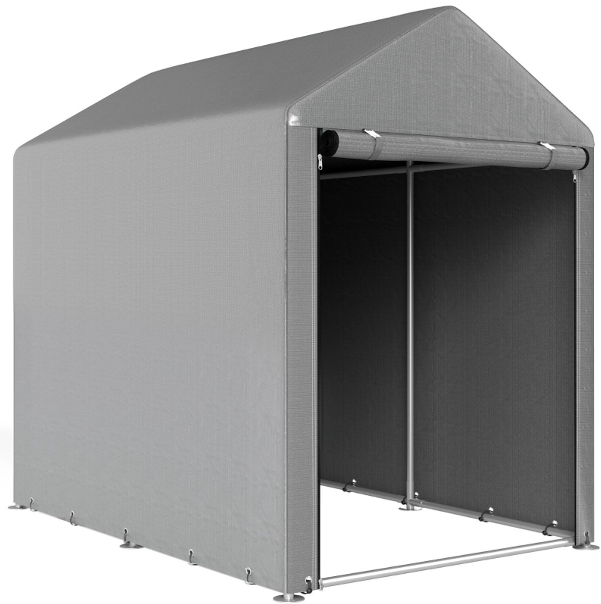 Zubaliya Opslagtent van stalen frame met PE-doek – ritsdeur – 179 x 120 x 165 cm – Lichtgrijs