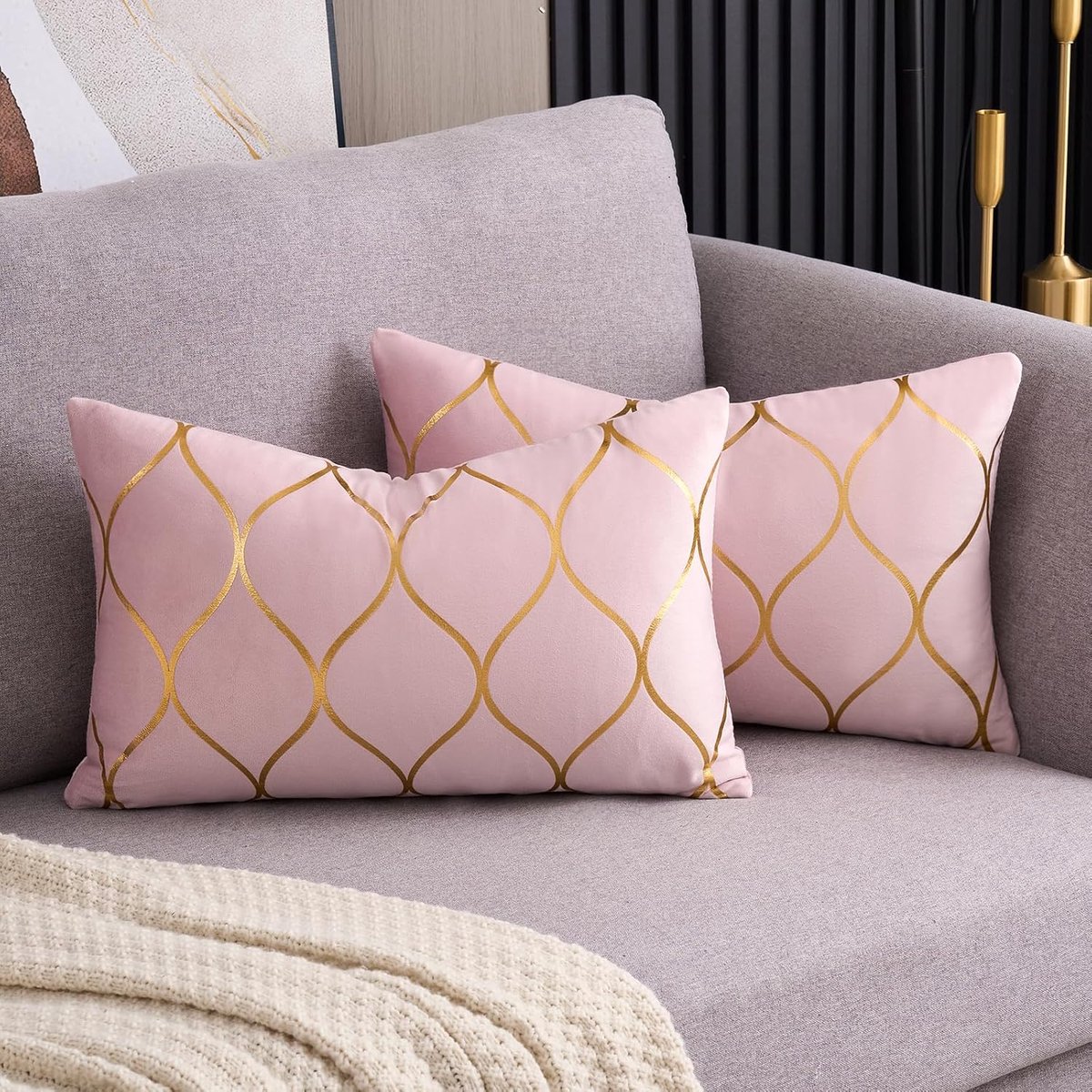 Kussenhoezen set van 2 - luxe fluwelen stof - moderne roze strepen - voeg comfort toe aan je interieur - ShopVlot