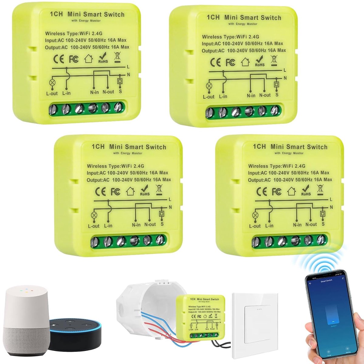4 Pieces Smart Life WiFi Switch Module, Built-in Switch Module, Bluetooth Smart Switch, 2-Way Smart Switch, Compatible - ShopVlot