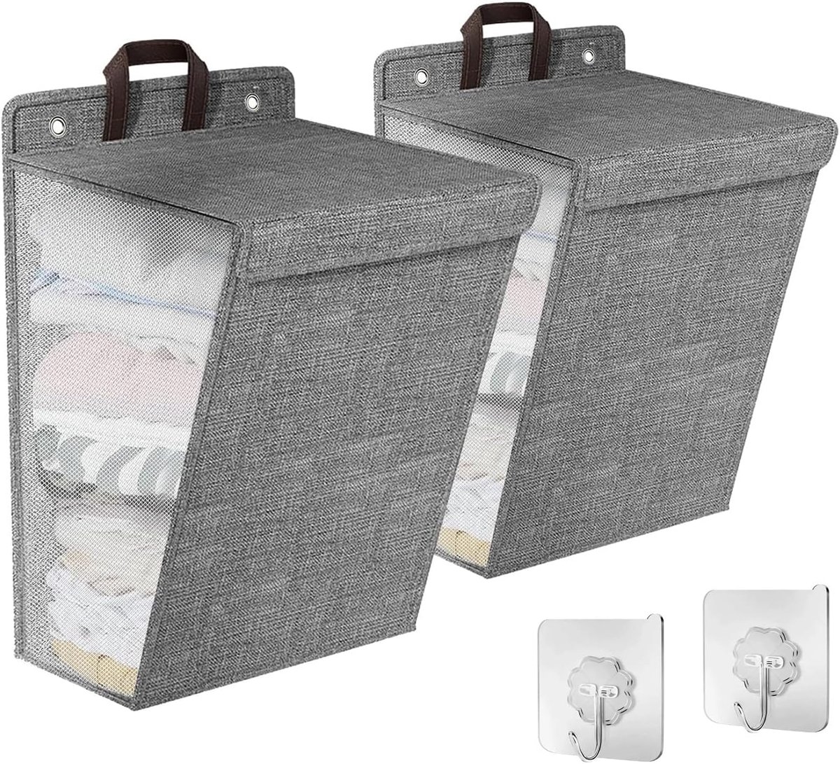 Laundry Basket Foldable Set of 2 Hanging Laundry Collector with Handles Space Saving Portable Laundry Bag PP Linen - ShopVlot