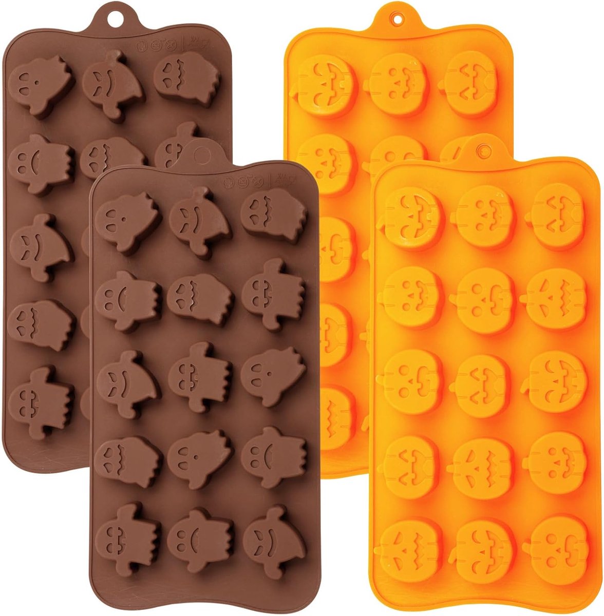 Siliconen bakvormset voor Halloween, 4 stuks, geesten en pompoenmotief, bruin en oranje - ShopVlot