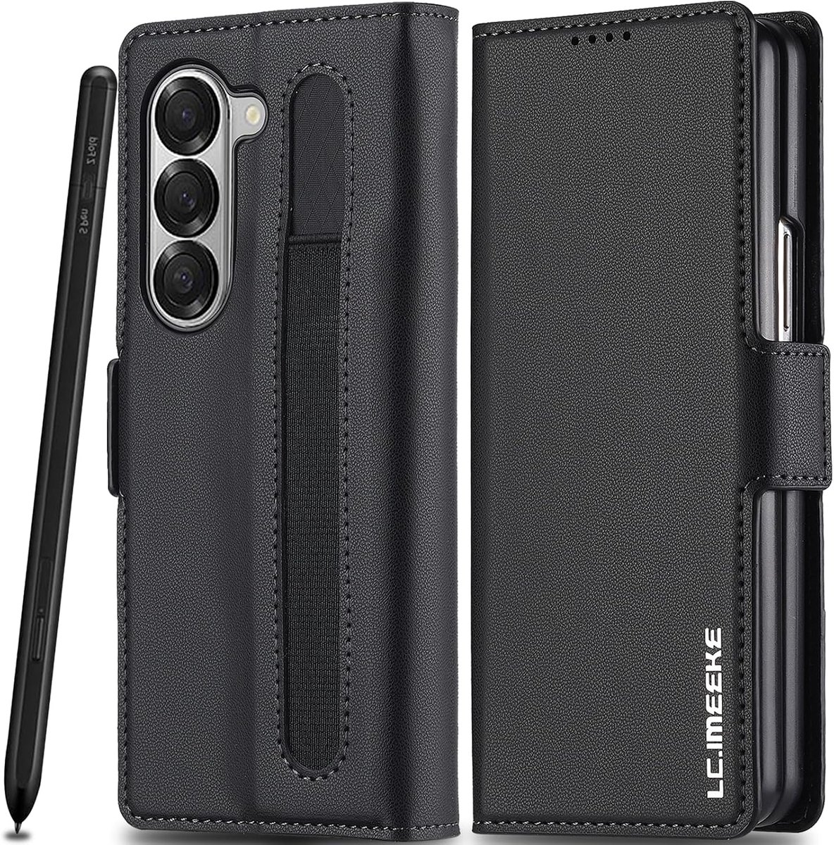 Hoes voor mobiele telefoon voor Samsung Galaxy Z Fold 4, lederen hoes met S Pen Slot, klaphoes voor Galaxy Fold 4 - ShopVlot