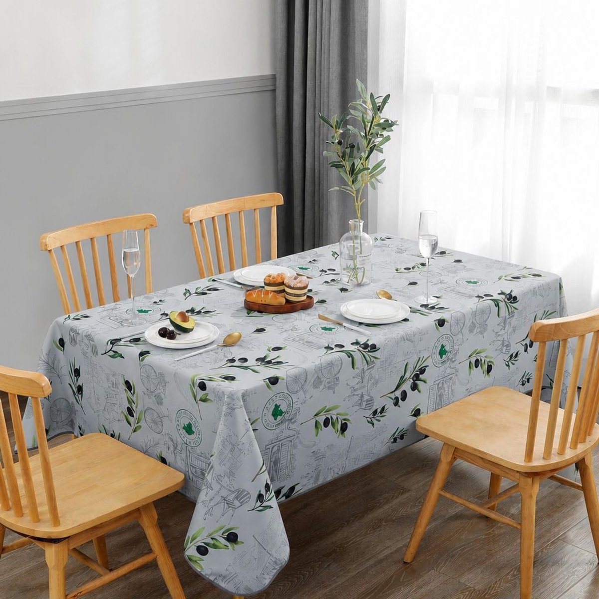 Tafelkleed Olijf Grijs 145x300cm - Tafellaken Polyester - Vocht- en vuilafstotend