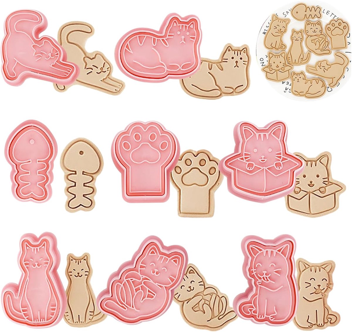Koekjesvormen Voor Dieren Koekjessnijders Met Kattenthema 8 Stuks Uitsteekvormpjes, 3D-Vorm Kunststof Kat Keuken - ShopVlot