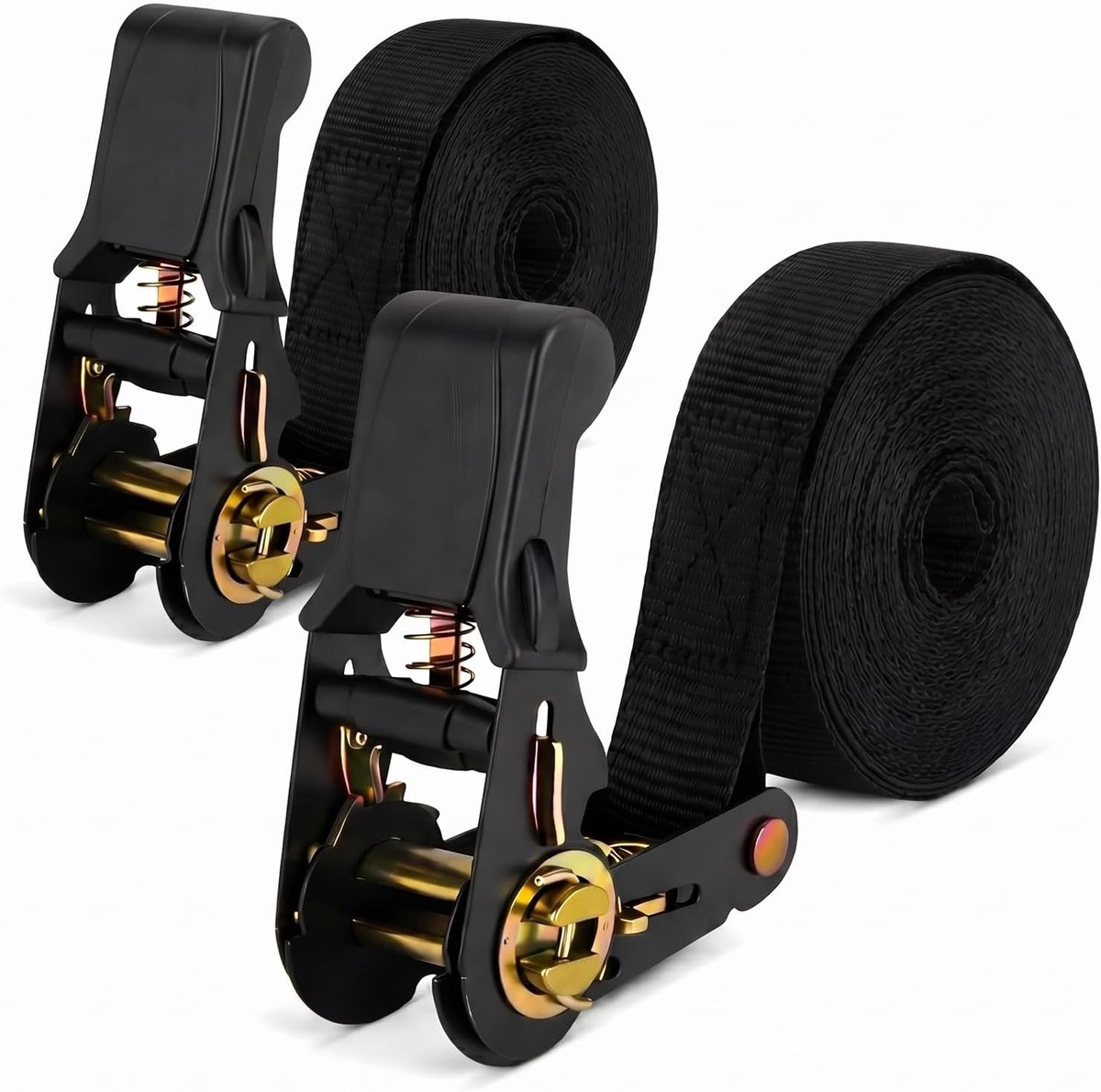 2 stuks spanbanden, zwart, 25 mm x 6 m, sjorbanden met ratel, zwart, ratelriemen voor het vastzetten van ladingen op - ShopVlot