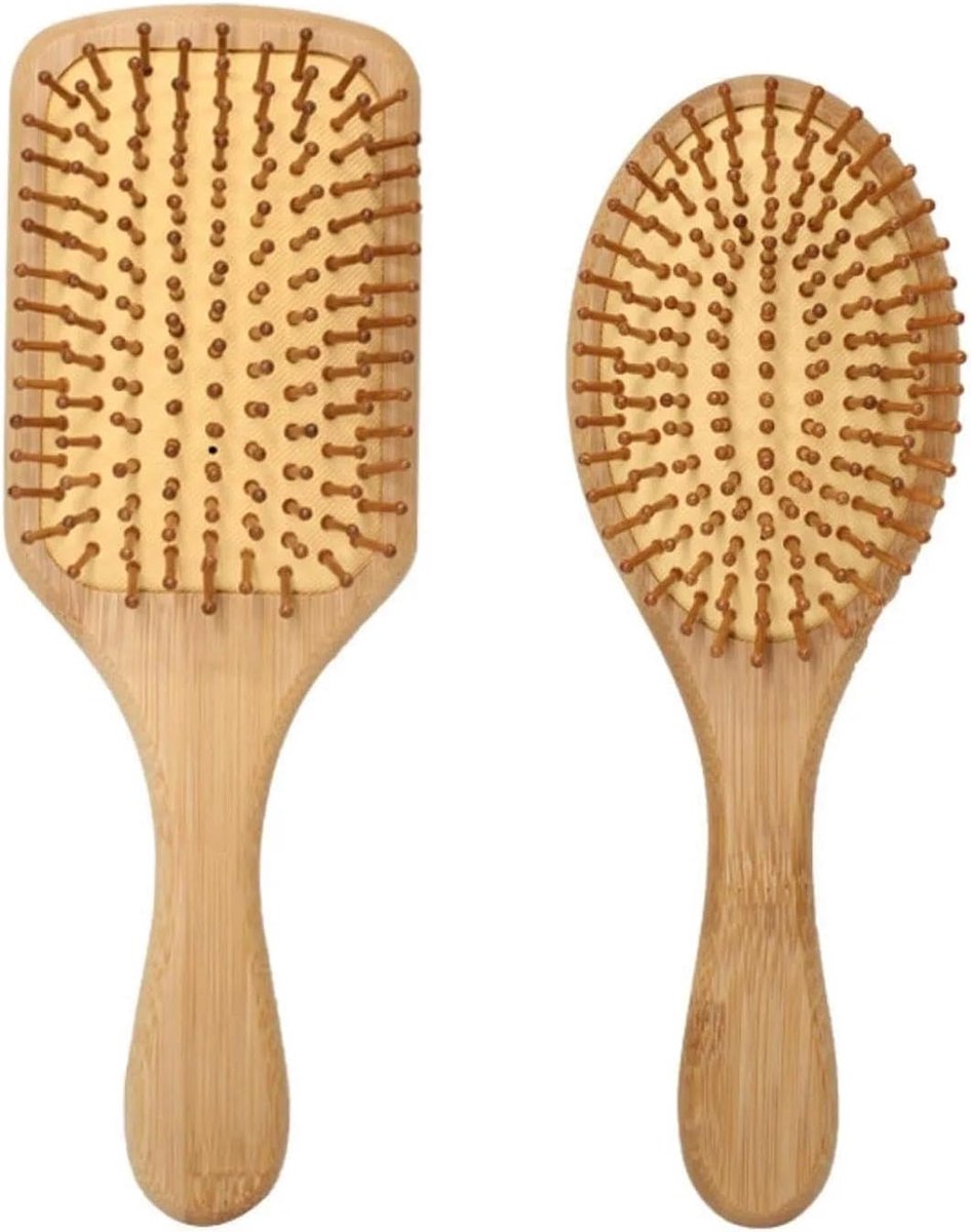 2 Bamboo Curly Hair Brushes Natural Hair Brush Set of Round and Square Brushes, Ideal for Long and Smooth Curly Hair - ShopVlot