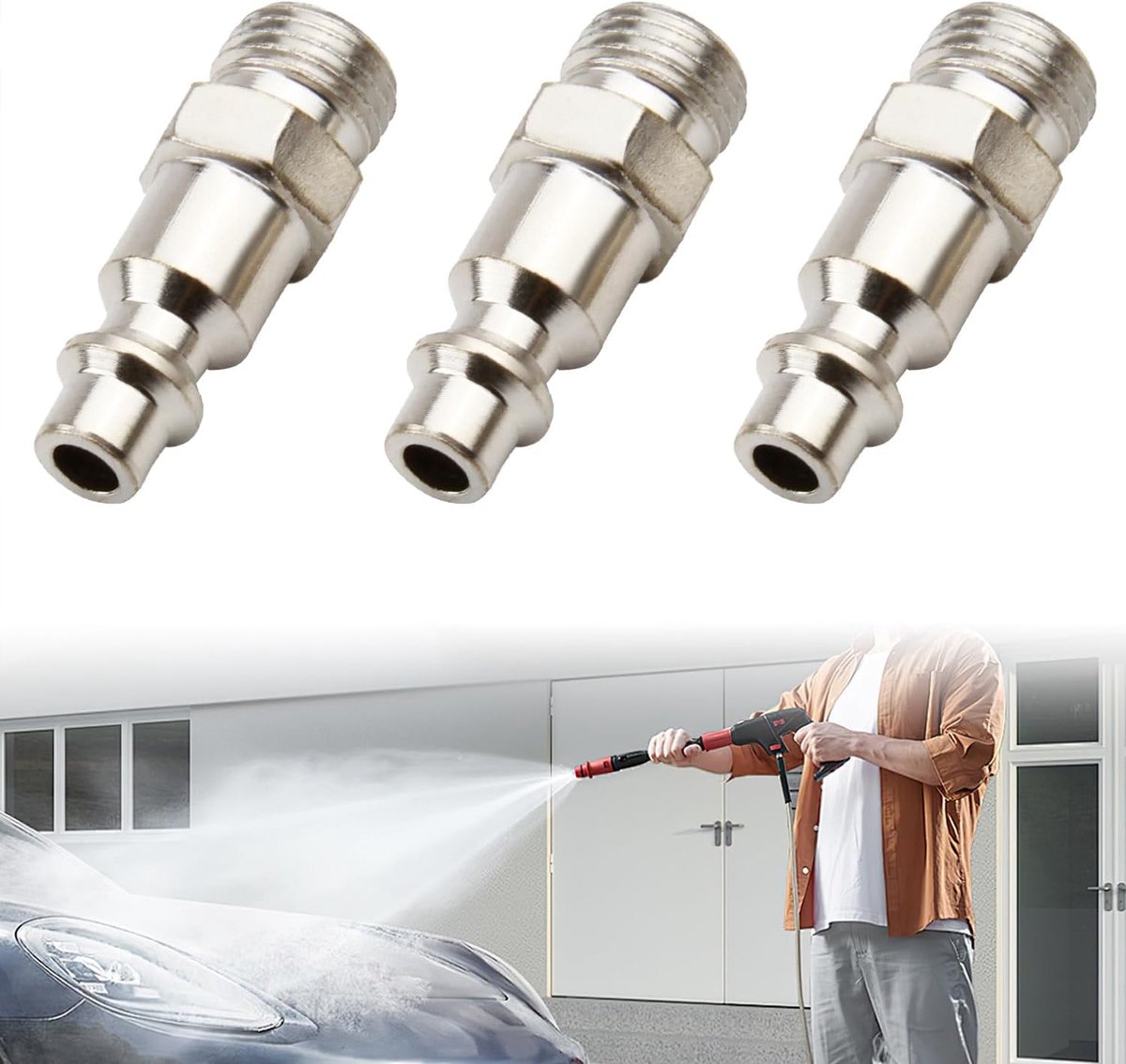 Set of 3 compressed air couplers, 1/4 inch male thread, pneumatic connections - ShopVlot