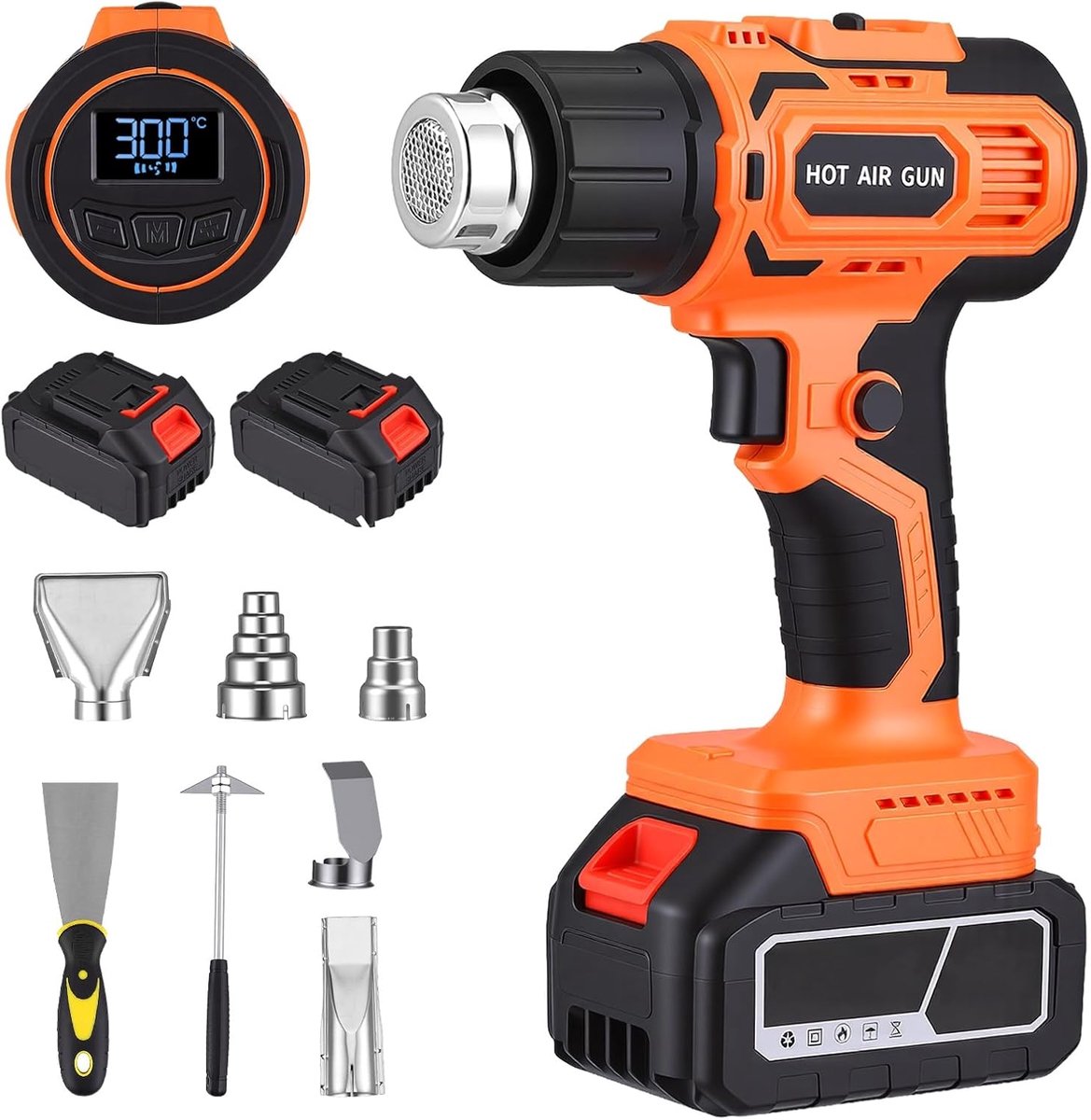 Hot Air Gun with 2 x 5.0 Ah Battery, 500 °F / 986 °F, Cordless Plastic Welding Tool, Hot Air Fan, Kit with 5 Nozzles - ShopVlot