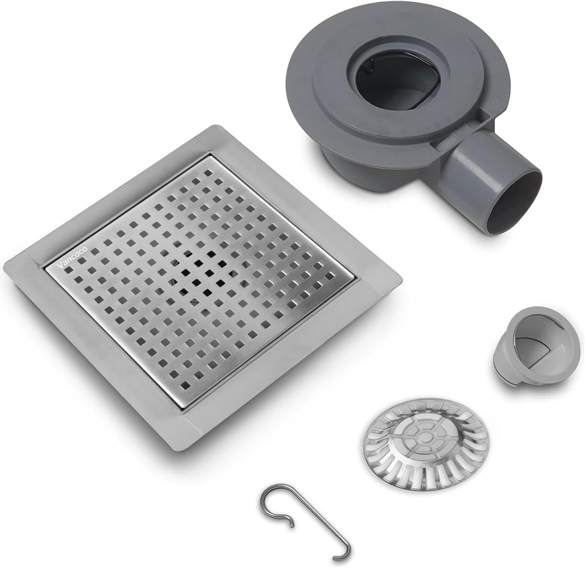 VANCOCO Stainless Steel Shower Drain 150 × 150 mm with Waterproof Ring, Floor Drain Shower Drain Square 360° Siphon - ShopVlot