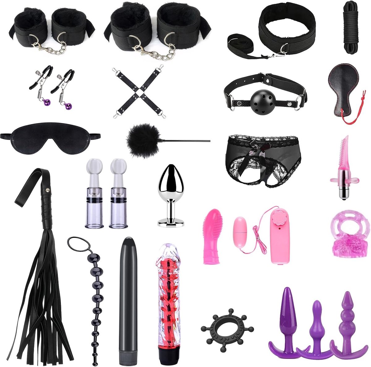 Bondage Set 26 Pieces, BDSM Bed Fixation Set and Passion Beginner, for Couples with Extreme Sex, Black - ShopVlot