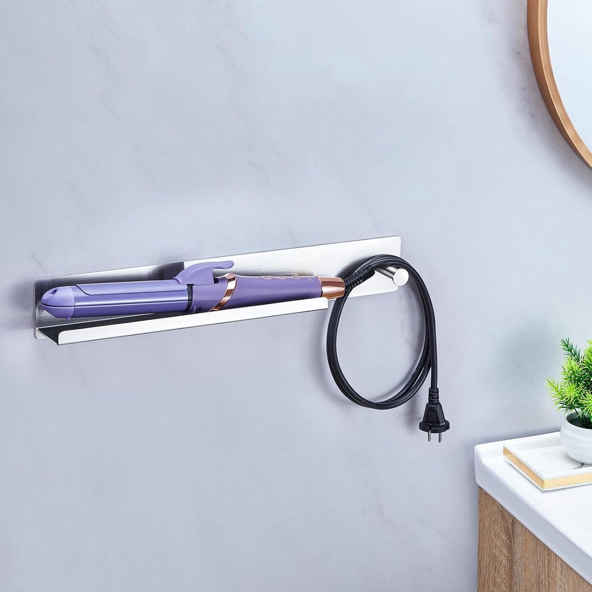 Hair dryer holder bathroom without drilling, straightener, self-adhesive, hair holder, stainless steel, curling iron - ShopVlot