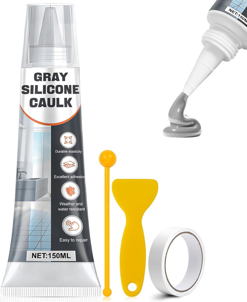 ALLONY Grey silicone, 150ml sanitary silicone, grey plumbing, durable, waterproof, elastic, suitable for sealing - ShopVlot