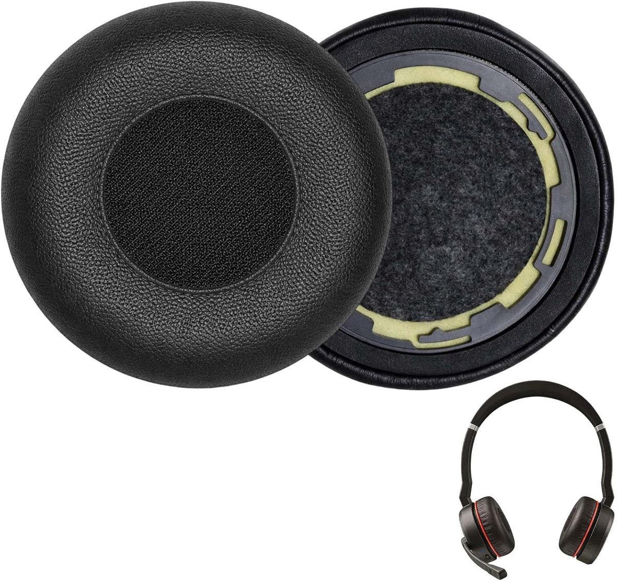 Replacement ear pads for Jabra Evolve 75 75+ 75 UC 75 MS, memory foam and black faux leather, easy installation with - ShopVlot