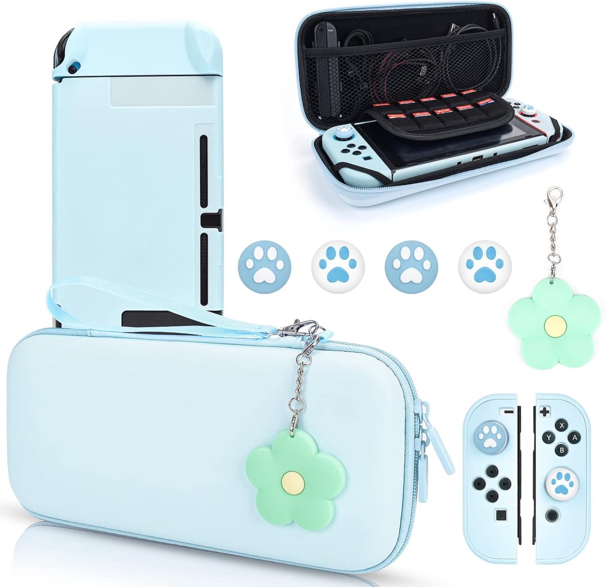 DLseego Carry Case for Switch, Travel Storage Bag with Attachable Protective Cover, 4 Pieces Thumb Grip Covers and 1 - ShopVlot
