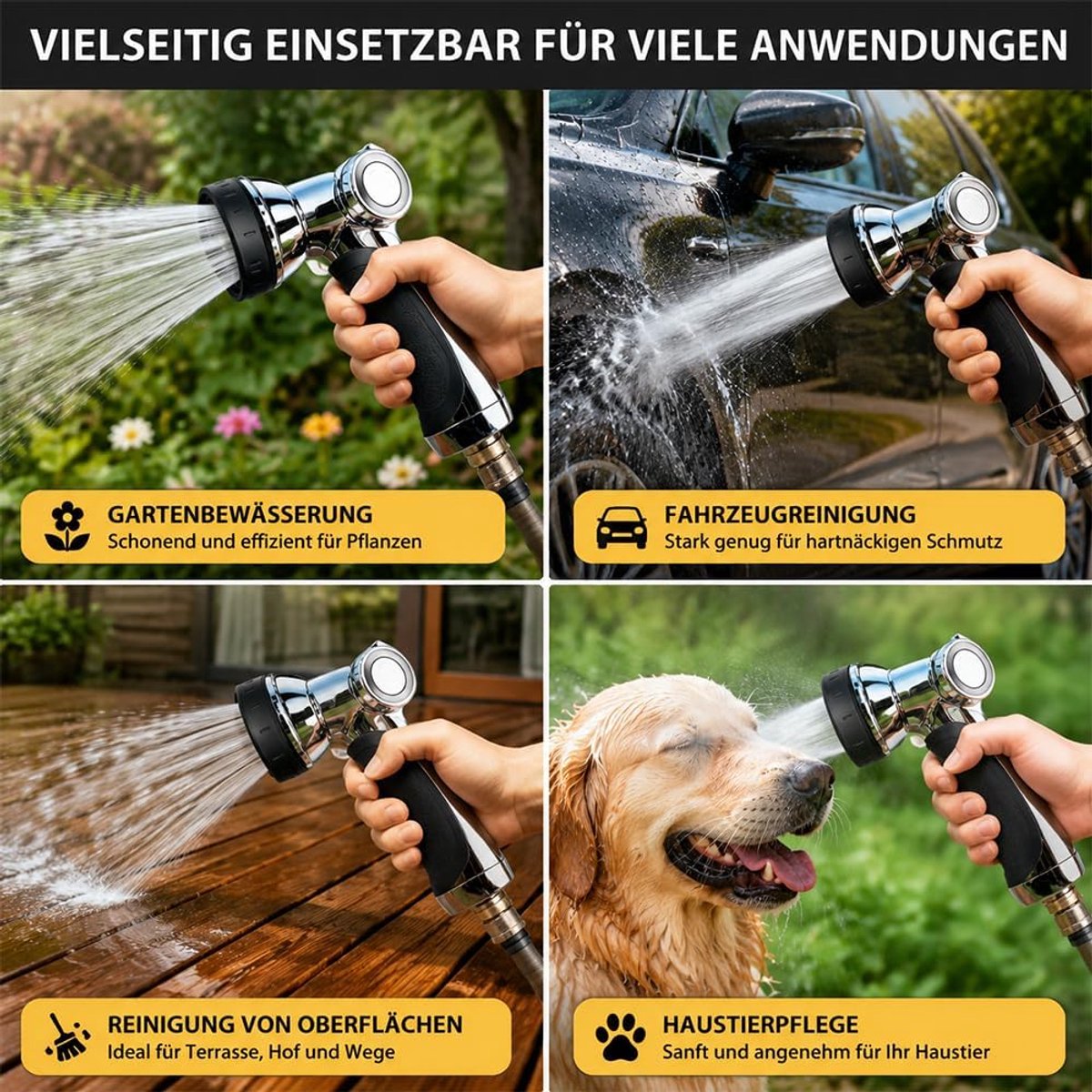 Tuinhanddouche, tuindouche met 10 sproeipatronen en verstelbare waterstroom, duimbediening, multifunctionele - ShopVlot
