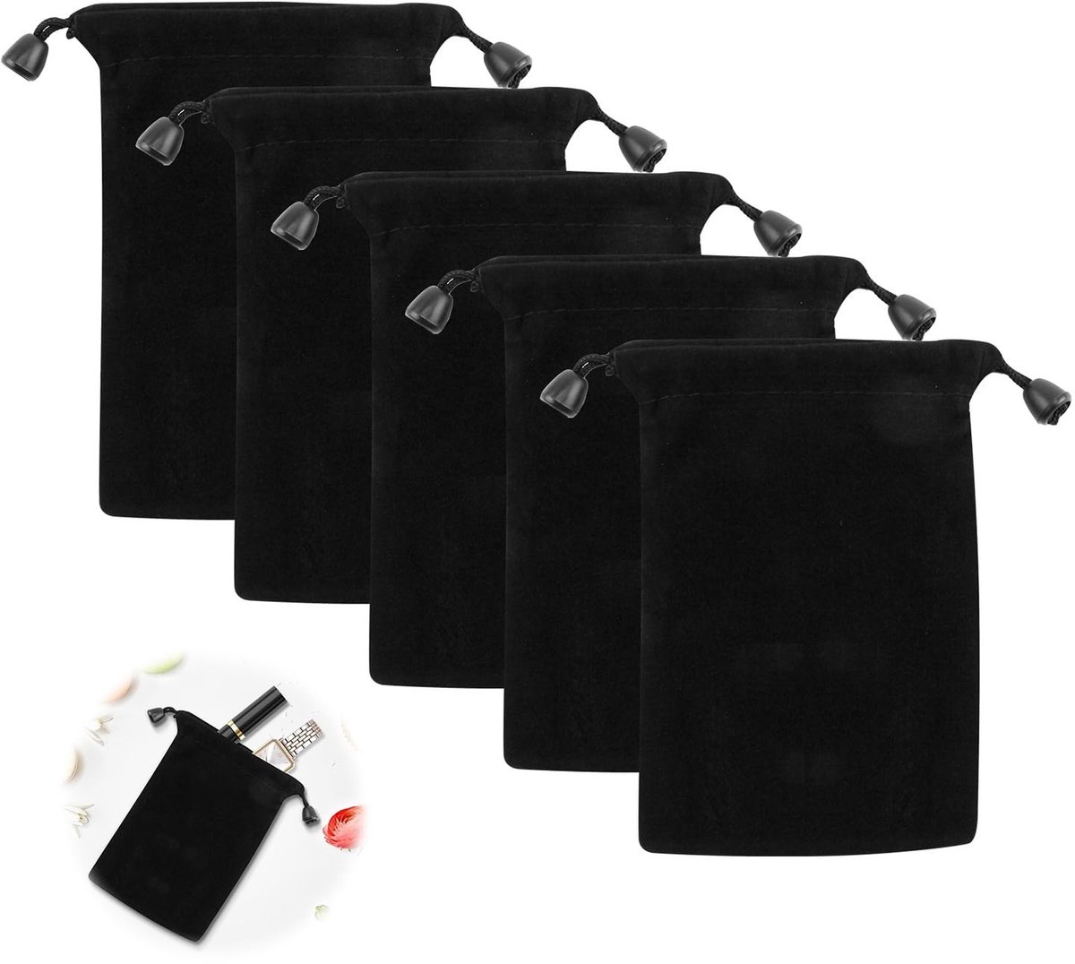Solidchoice - Set van 5 Zwarte Fluwelen Zakjes voor Sieraden en Geschenken