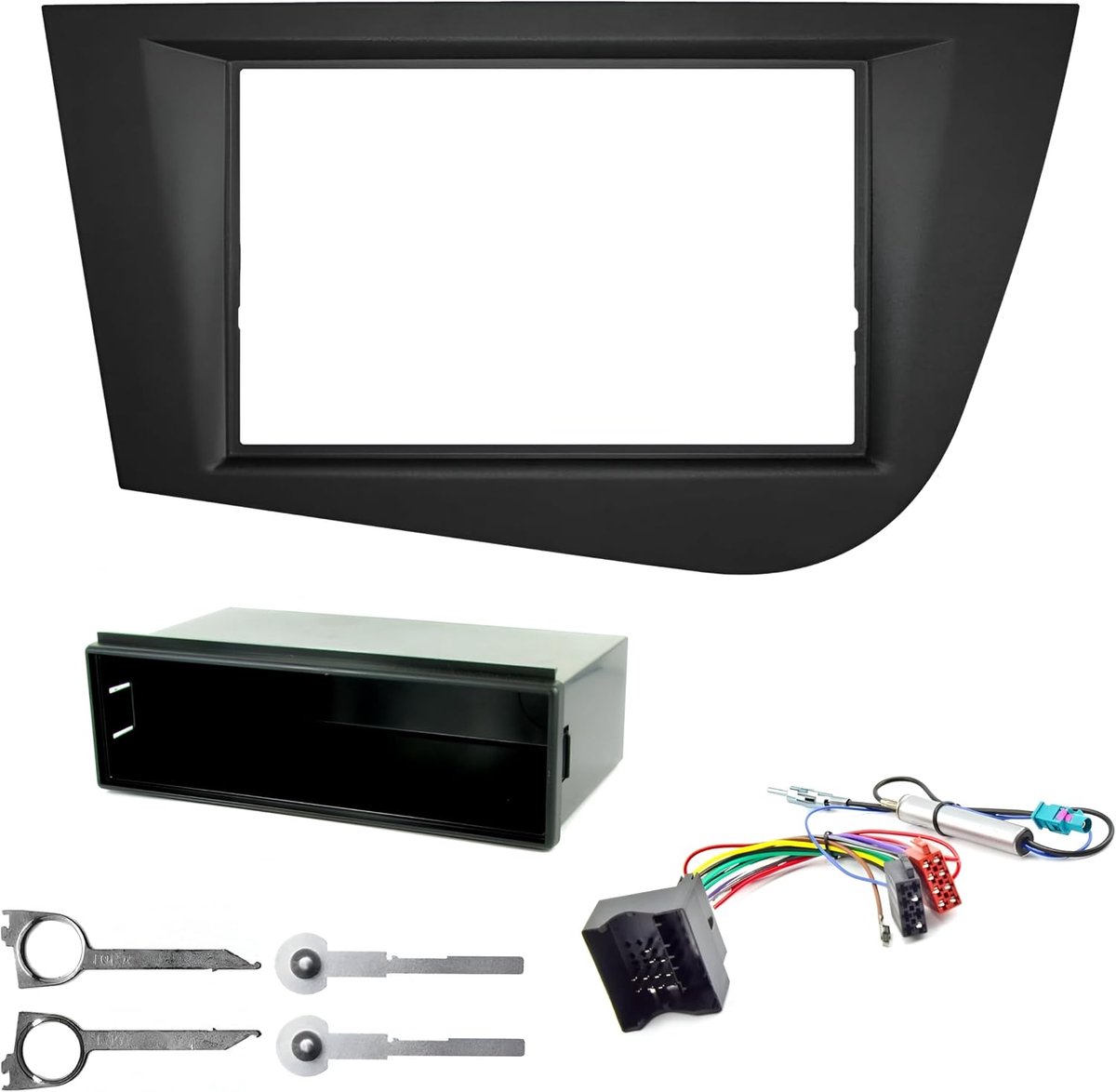 Radio panel kit 1-din/2-din - zwart - voor Seat Leon II (Typ 1P) 2005-2012 - eenvoudig installeren - ShopVlot