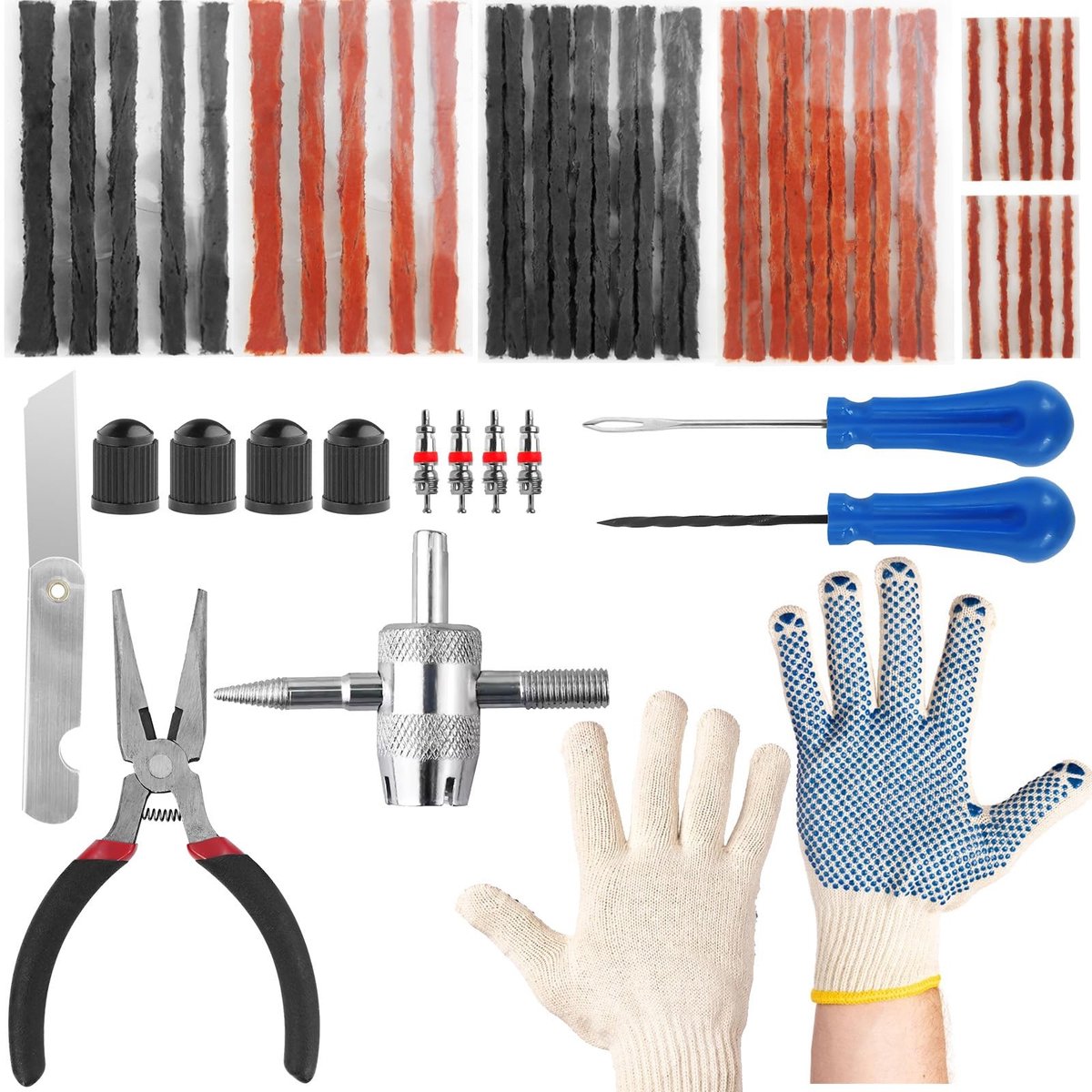 Solidchoice - Complete Auto Banden Reparatie Kit met Drukmeter en Handschoenen