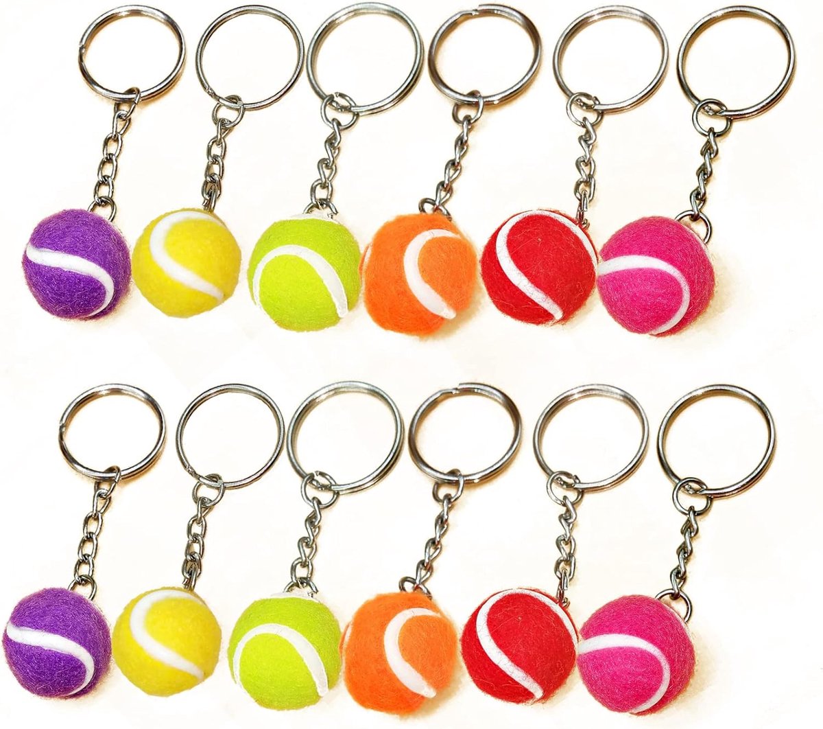 Tennisbal sleutelhangers 12 stuks - Multi kleuren - 2cm tennisbal design - Perfect voor tennisliefhebbers - ShopVlot