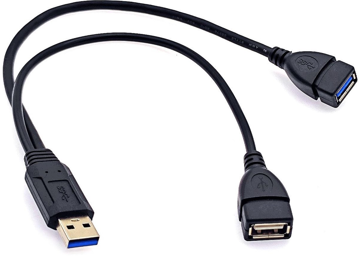 Solidchoice - USB A Splitter Y Extension Kabel 30CM voor Dubbele Oplaadpoort